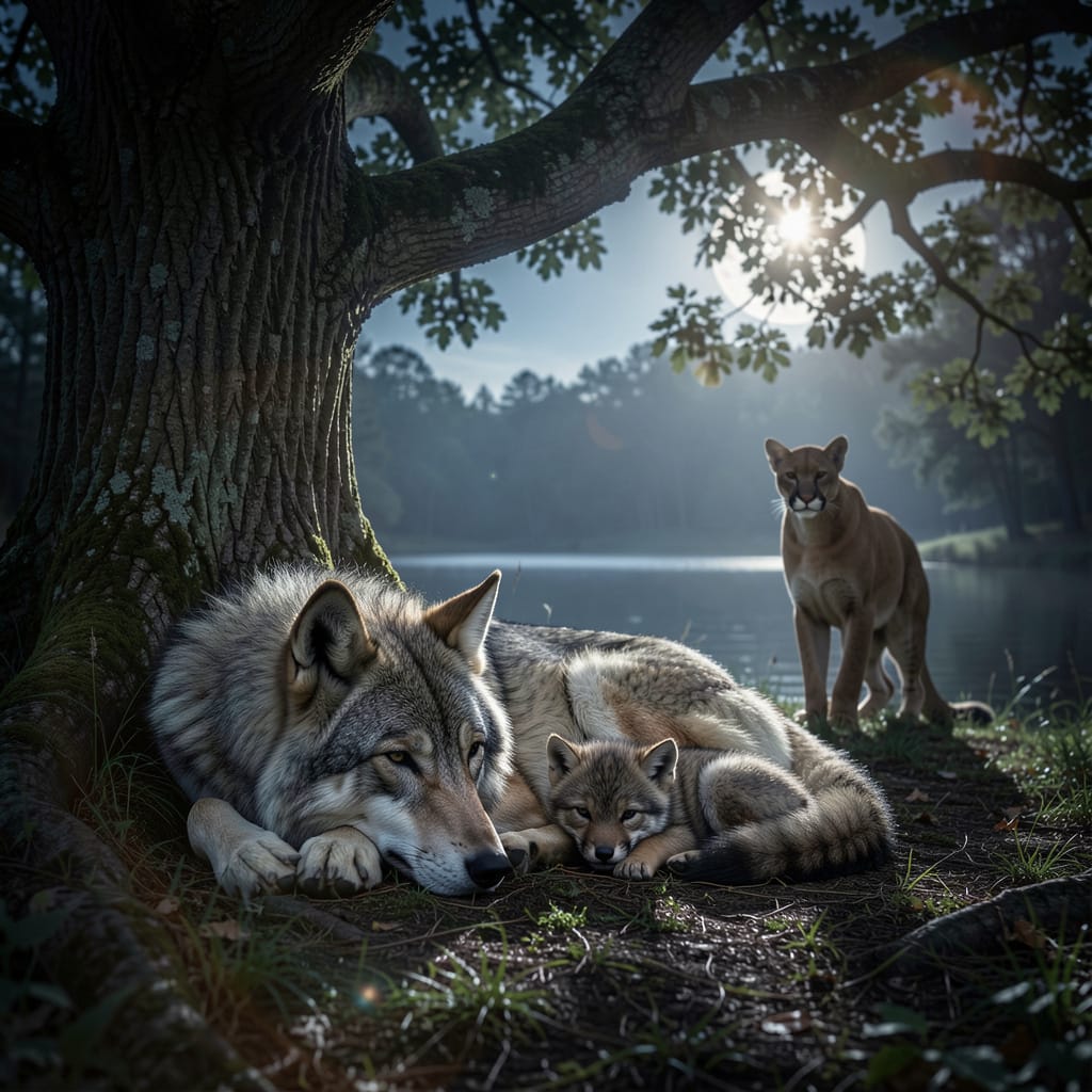 Moonlit Wolves – Forest Rest Digital Art Print