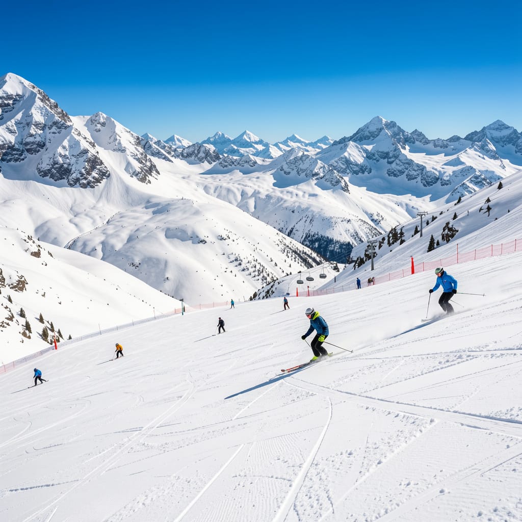 Carving the Mountain – Panoramic Ski Run Digital Art Print