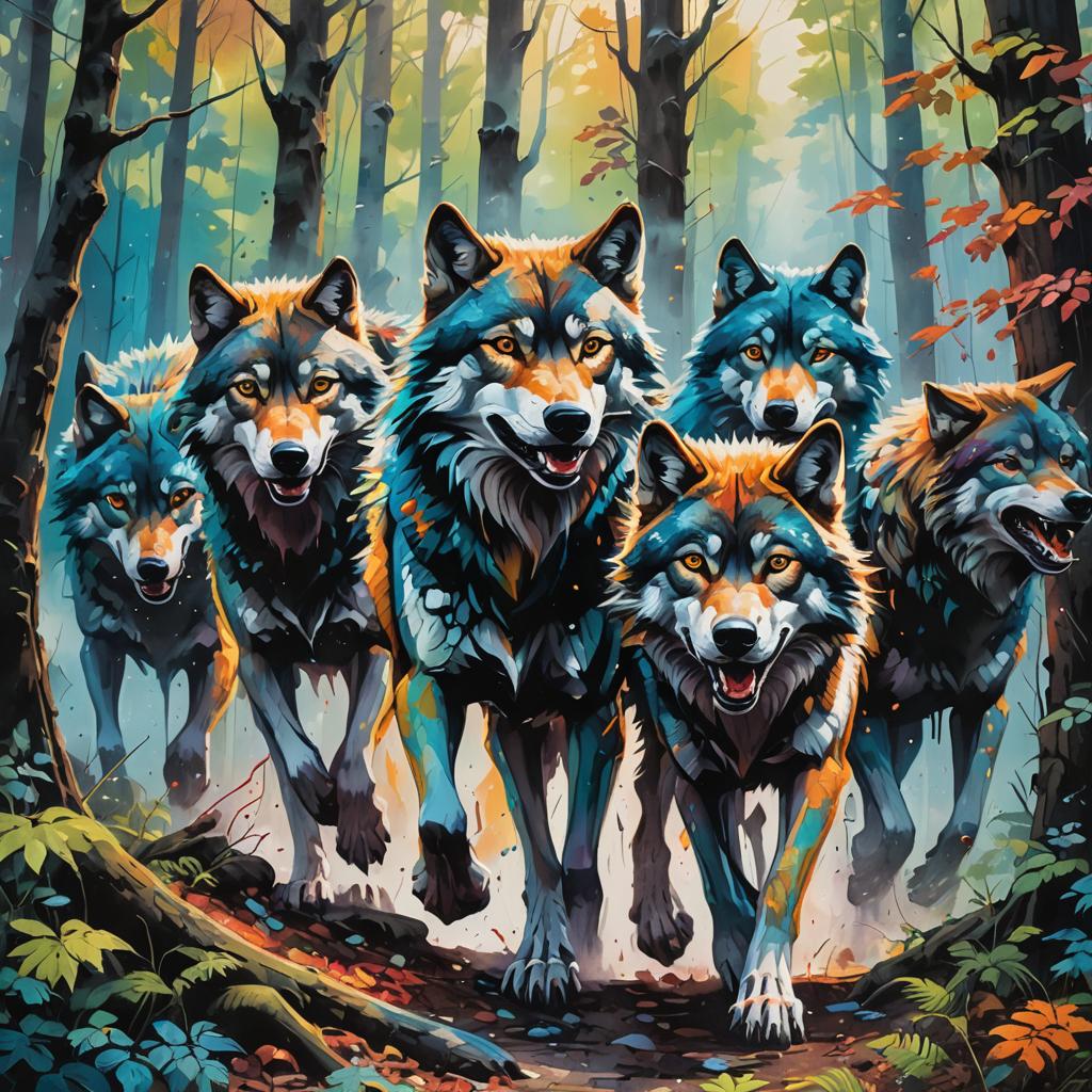 Wolf Pack – Forest Run Digital Art Print