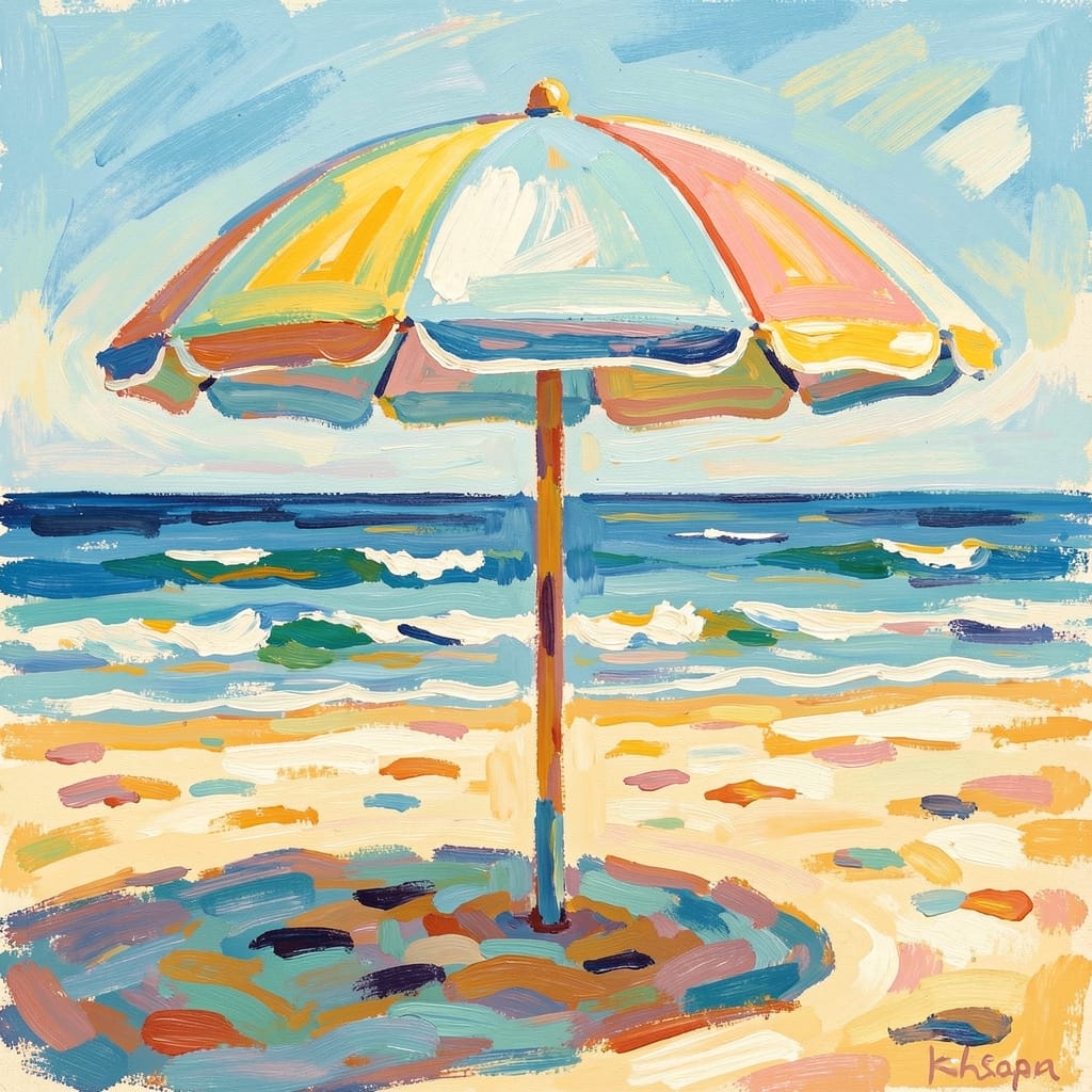 Sun & Shade – Colourful Beach Umbrella Wall Art Instant Download