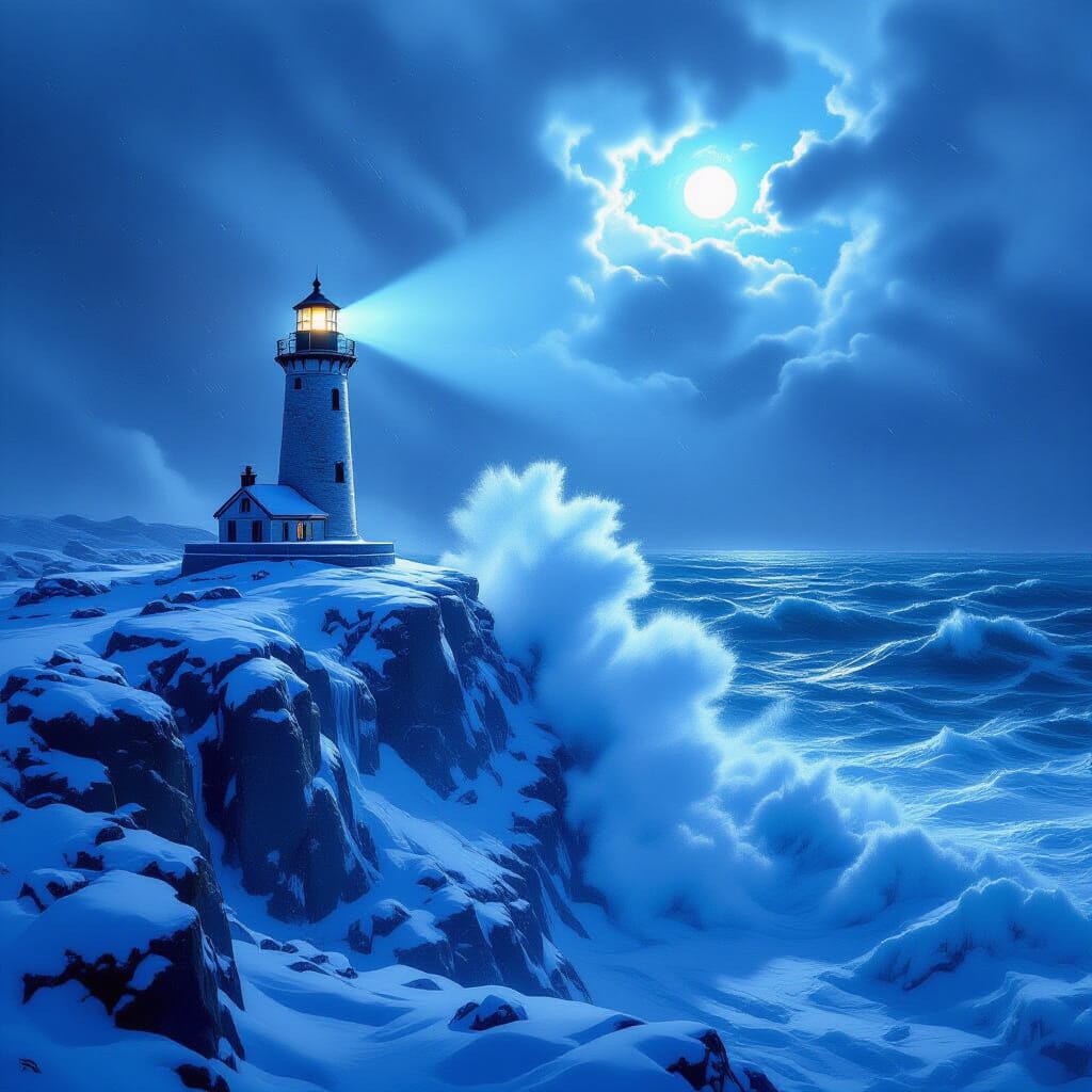 Blue Twilight Lighthouse – Digital Art Print