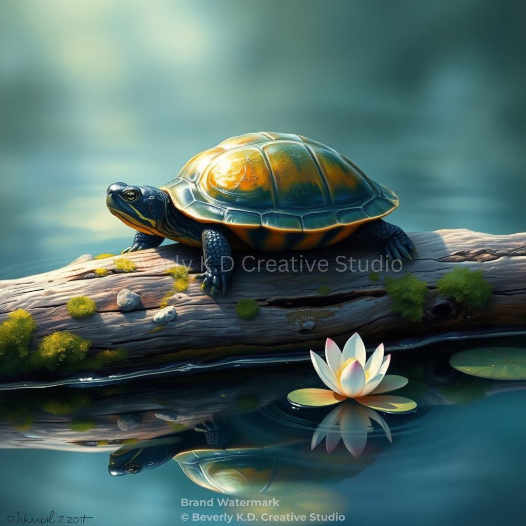 Painted Turtle and White Water Lily