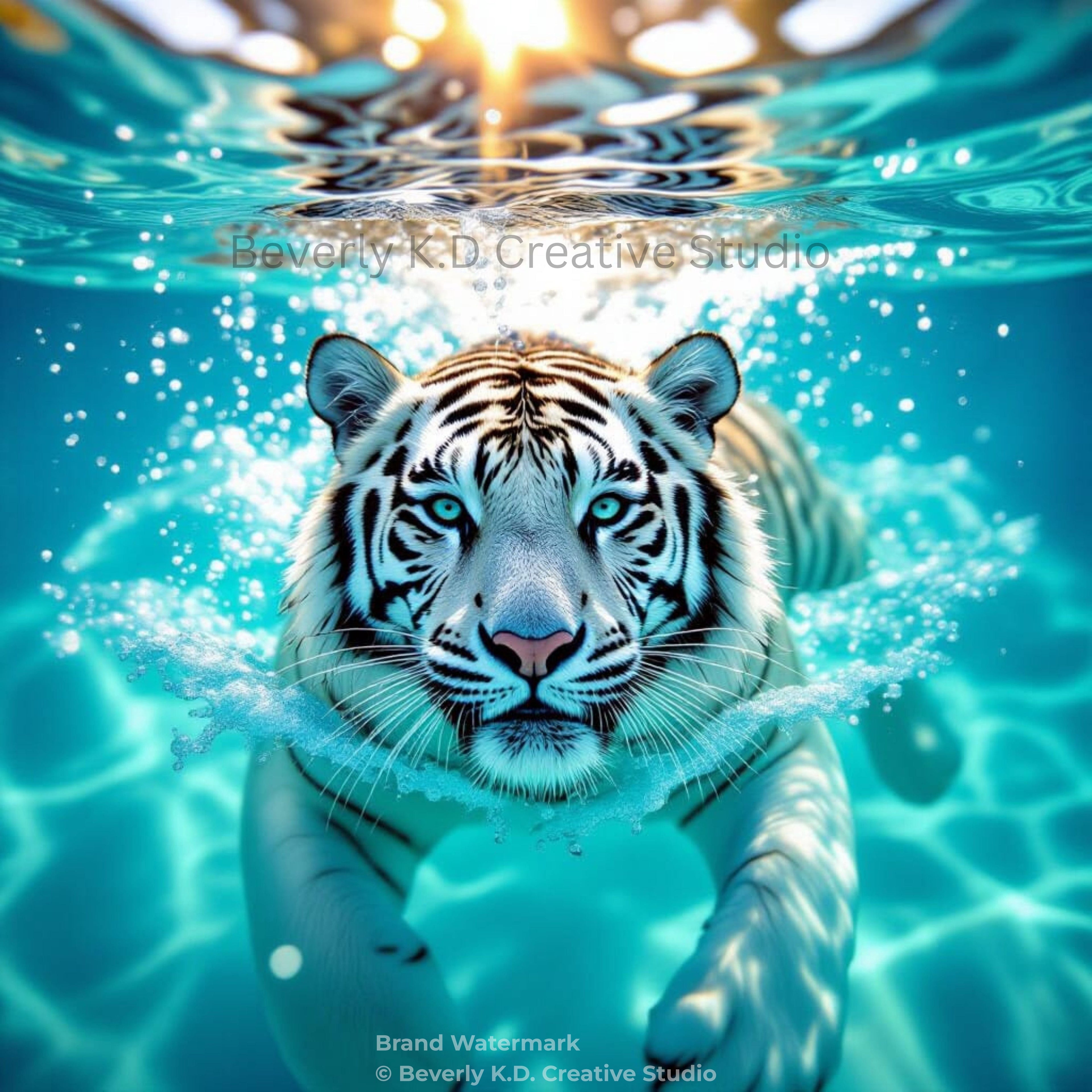 White Tiger Swimming Underwater