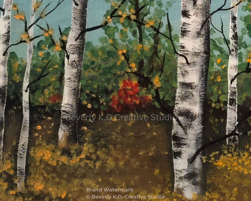 Autumn Birch Forest – Original Acrylic Painting Digital Art Print