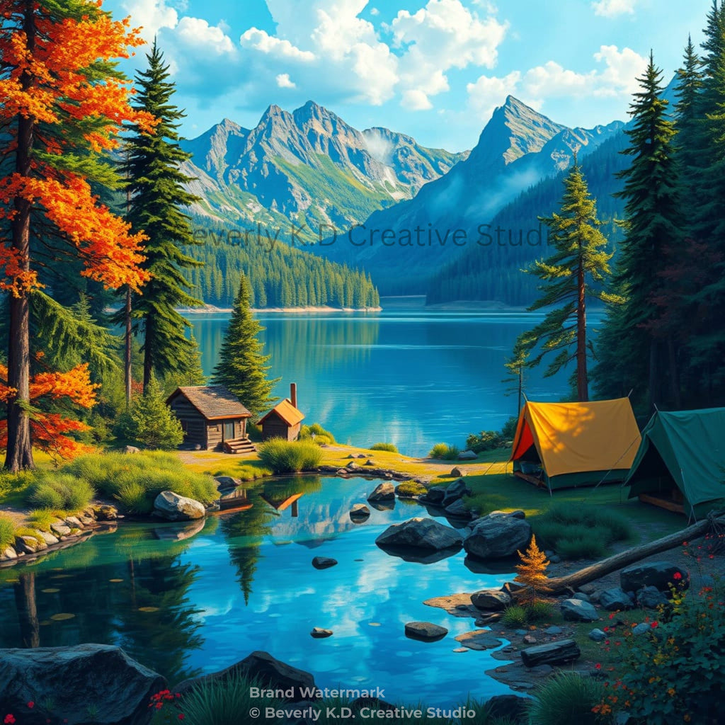 On the Lake – Lakeside Cabin & Campsite Wall Art Instant Download