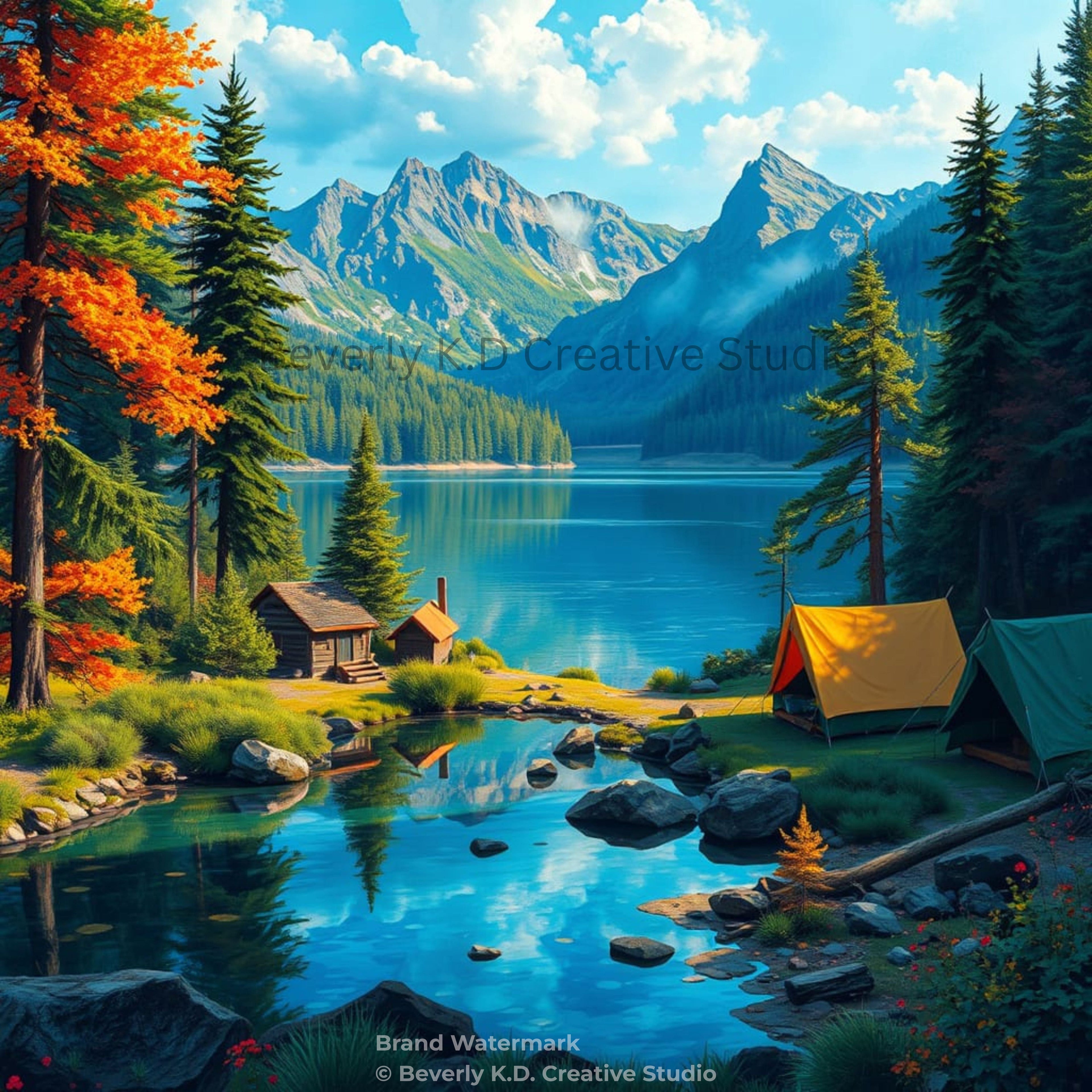 On the Lake – Lakeside Cabin & Campsite Wall Art Instant Download
