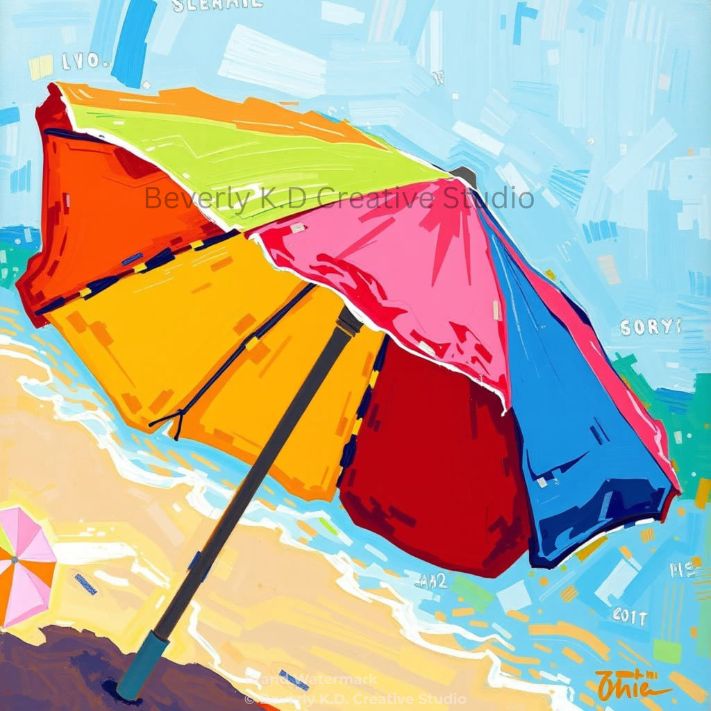 Sun & Shade – Colourful Beach Umbrella Wall Art Instant Download