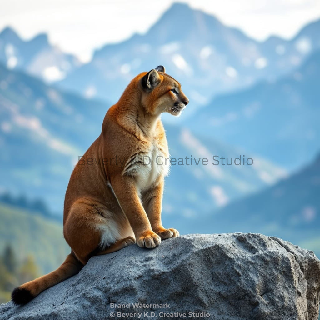 Mountain Watcher – Mountain Lion Wildlife Digital Art Print