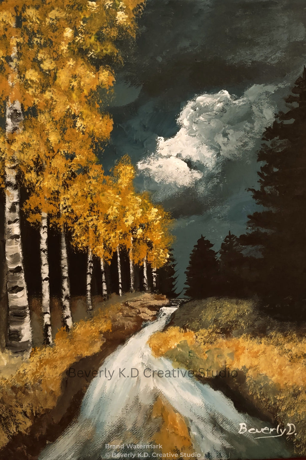 Golden Birch Road – Autumn Landscape Wall Art Instant Download
