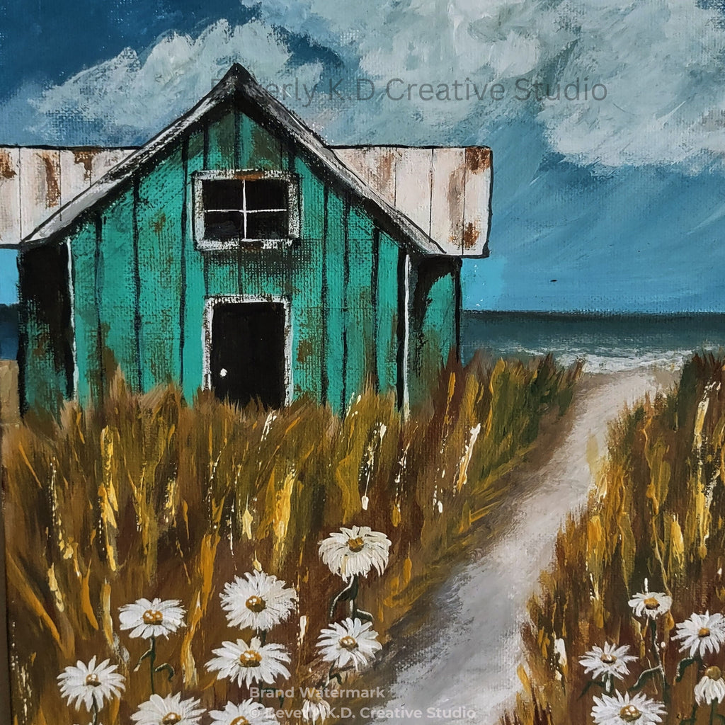 Daisy Path to the Shore – Coastal Cottage Wall Art Instant Download