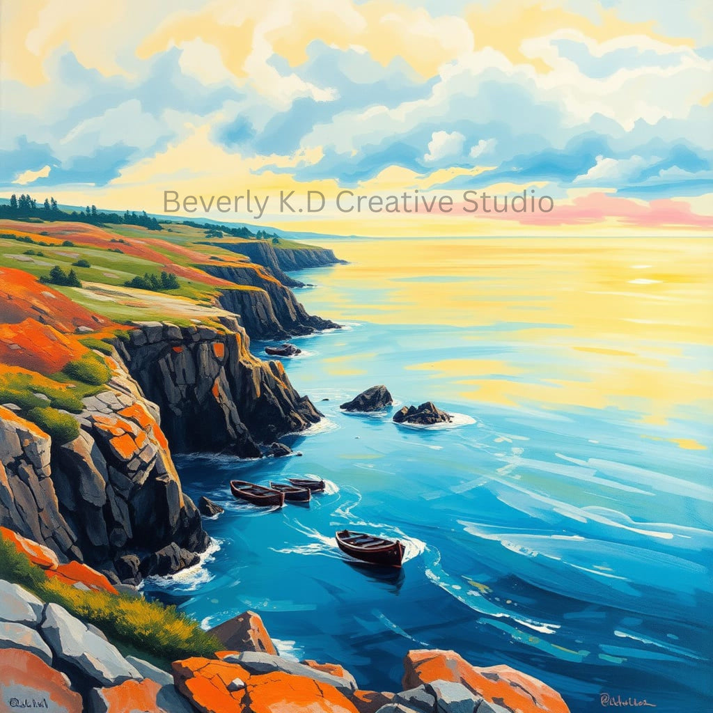 Coastal Cliffs at Golden Hour — Digital Art Print