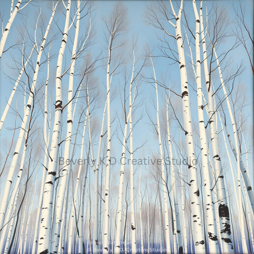 Upward View of Birch Trees Against a Brilliant Blue Sky