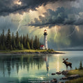 Stormy Lighthouse & Moose