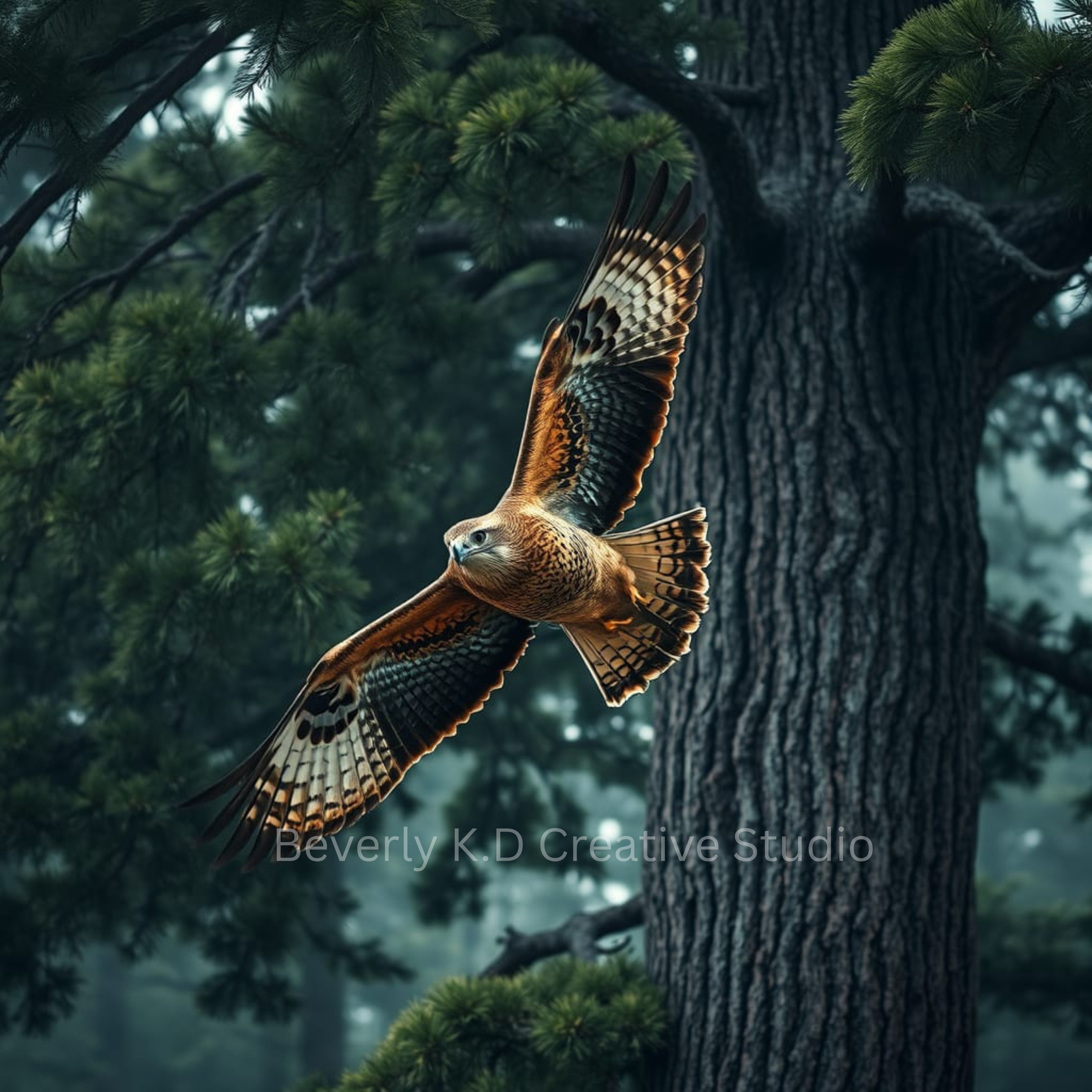 Red-Tailed Hawk in Flight — Wildlife Digital Art Print