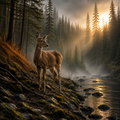 Doe in the Misty Forest – Wildlife Wall Art Instant Download