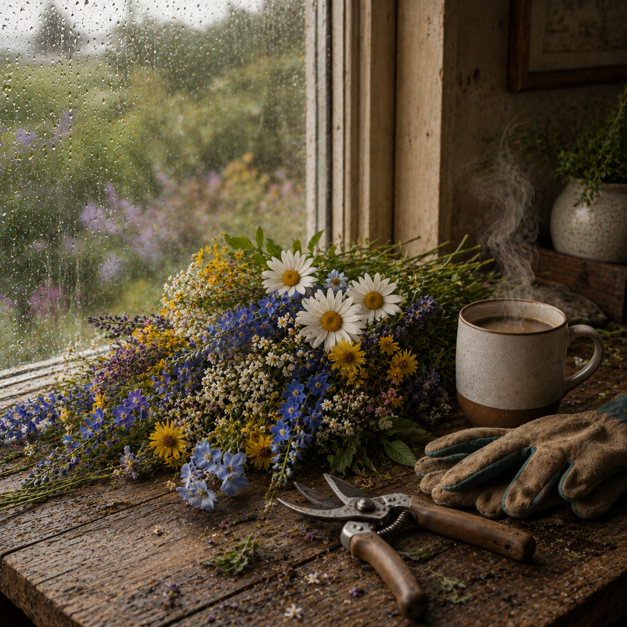 Rainy Day Wildflowers – Cottage Garden Digital Art Print