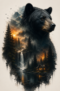 Black Bear Double Exposure Digital Art Print