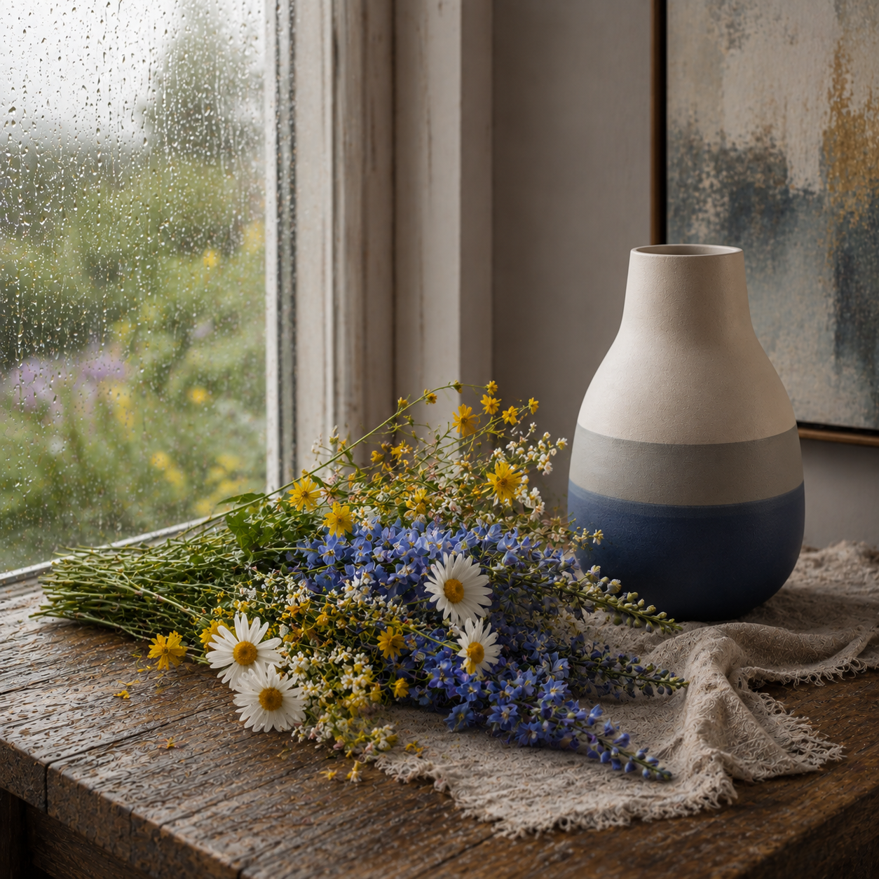 Rainy Day Blooms – Wildflower Still Life Wall Art Instant Download