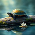 Painted Turtle and White Water Lily – Digital Art Print