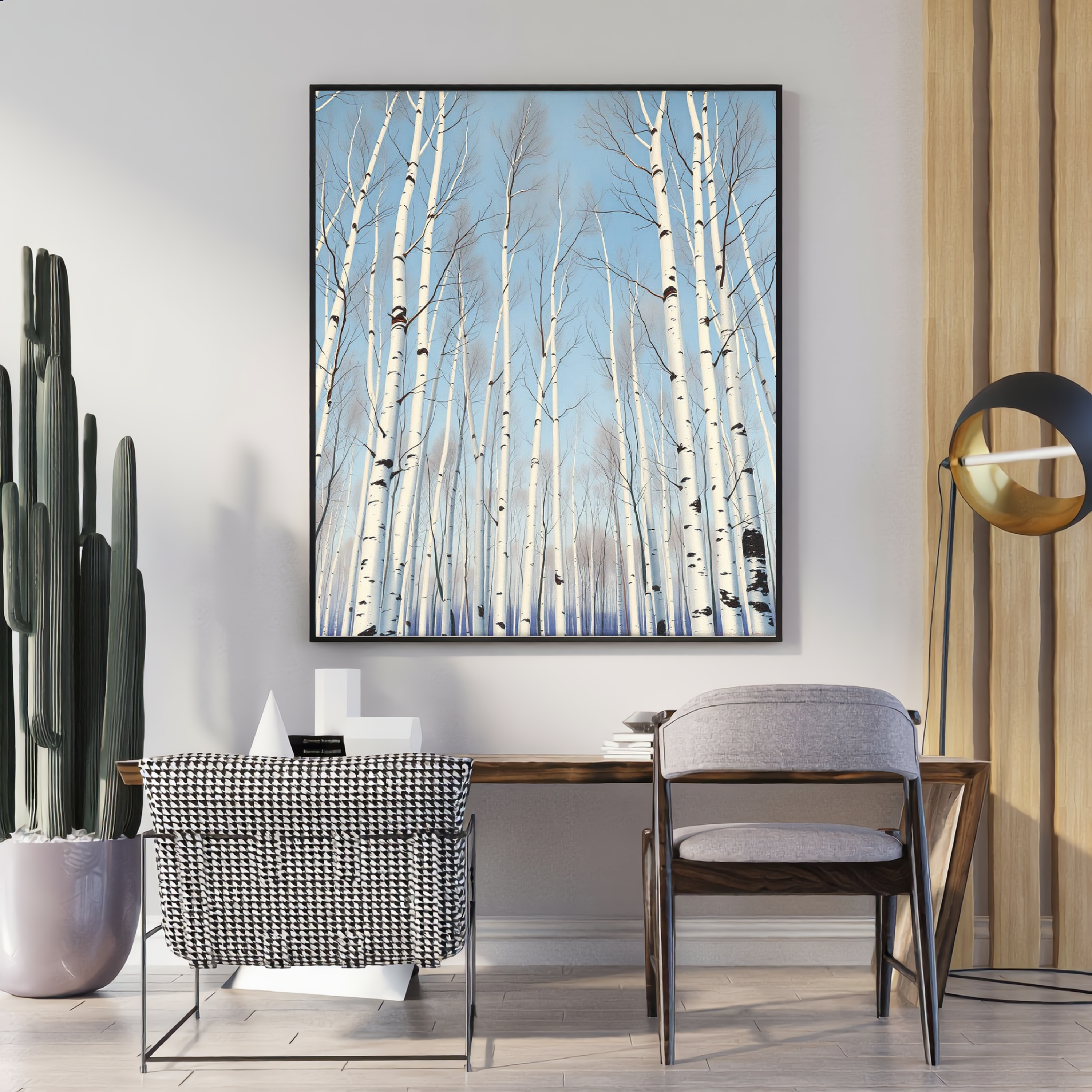 Upward View of Birch Trees Against a Brilliant Blue Sky