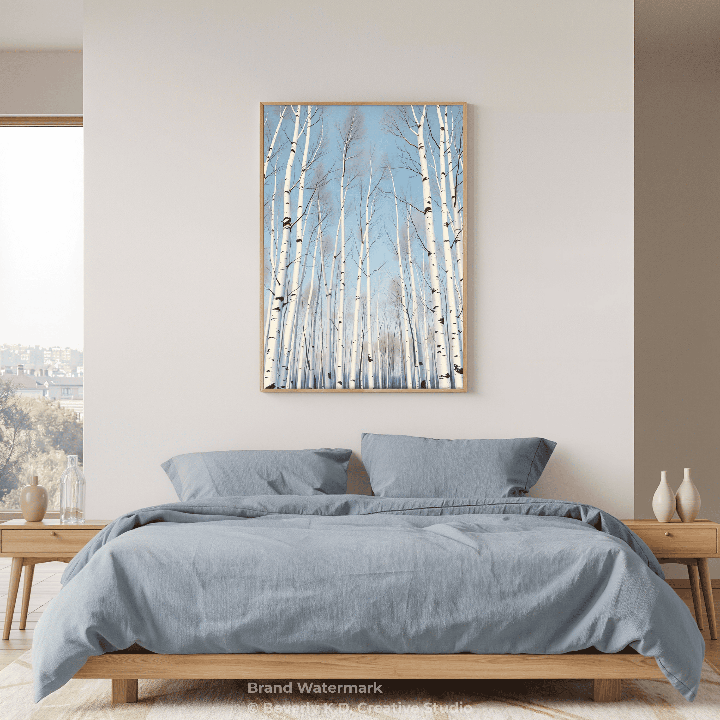 Upward View of Birch Trees Against a Brilliant Blue Sky