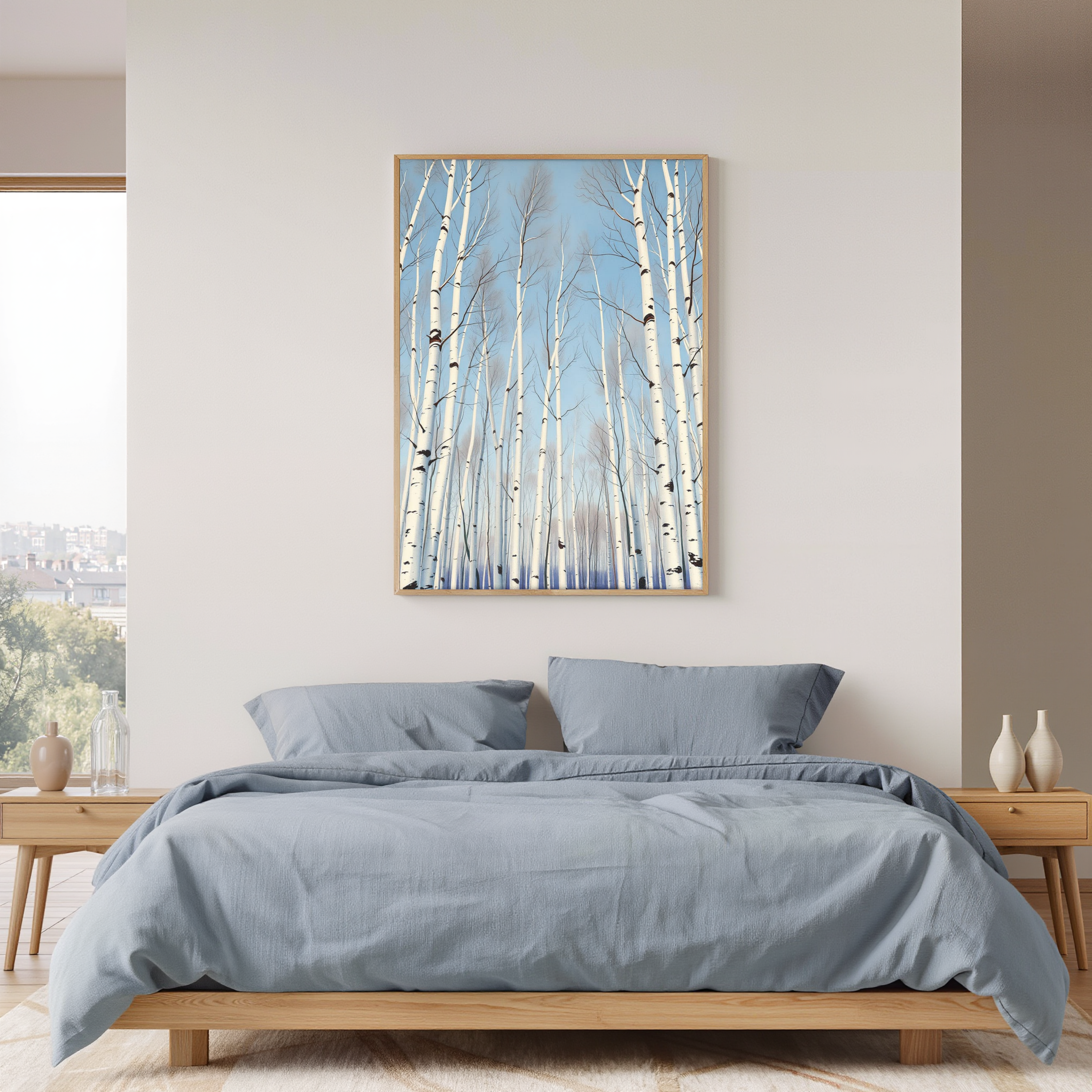 Upward View of Birch Trees Against a Brilliant Blue Sky