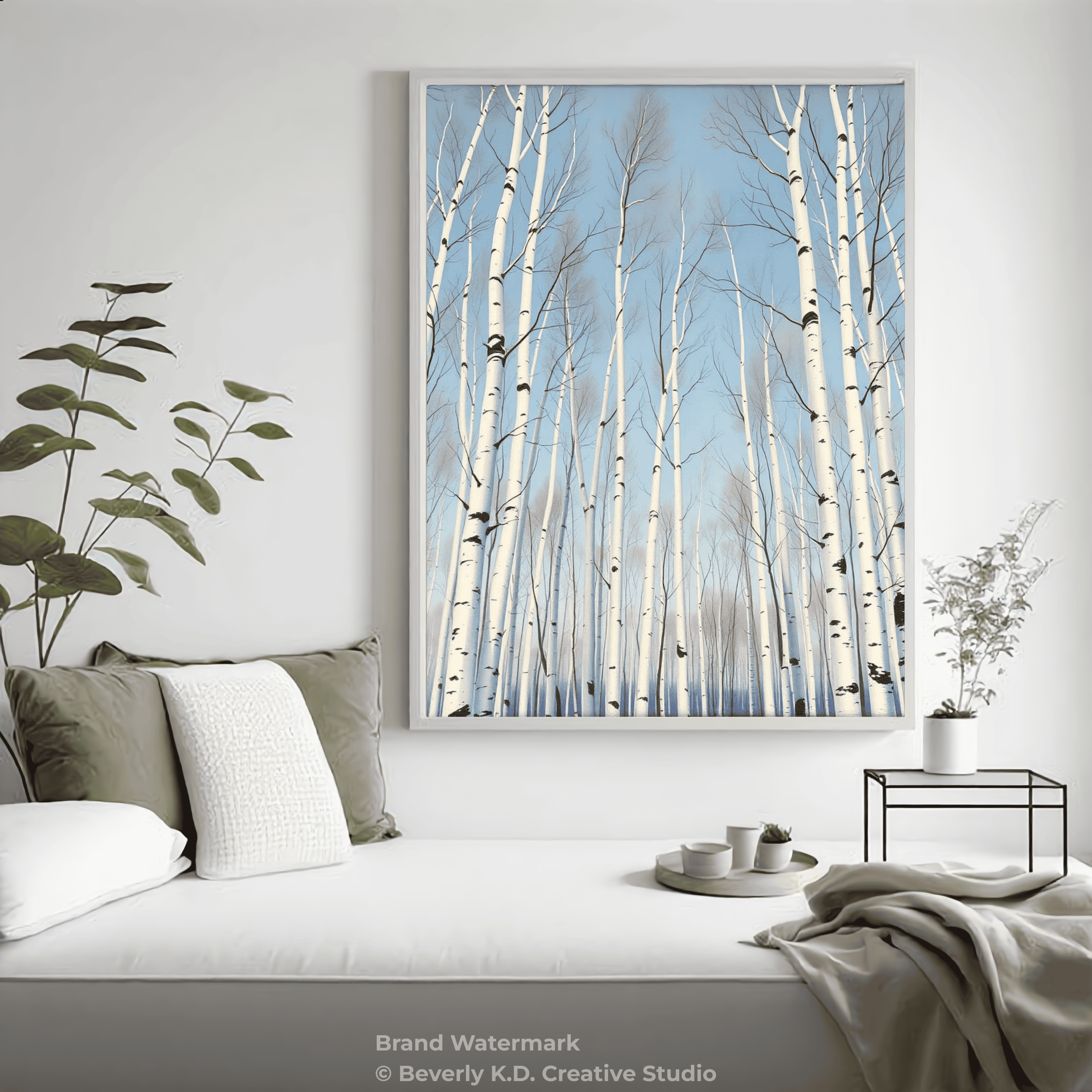 Upward View of Birch Trees Against a Brilliant Blue Sky