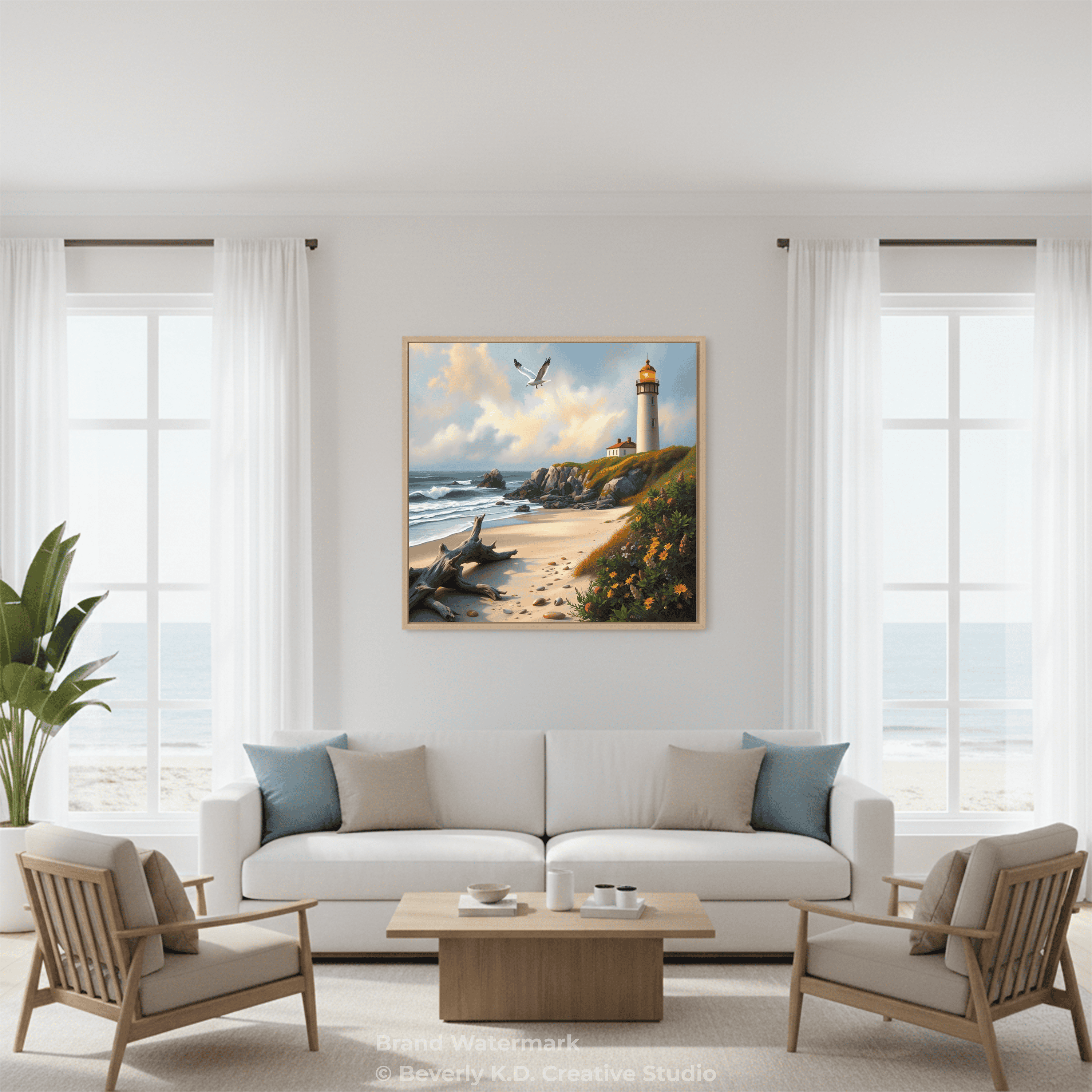 Lighthouse on a Flowering Hill – Digital Art Print