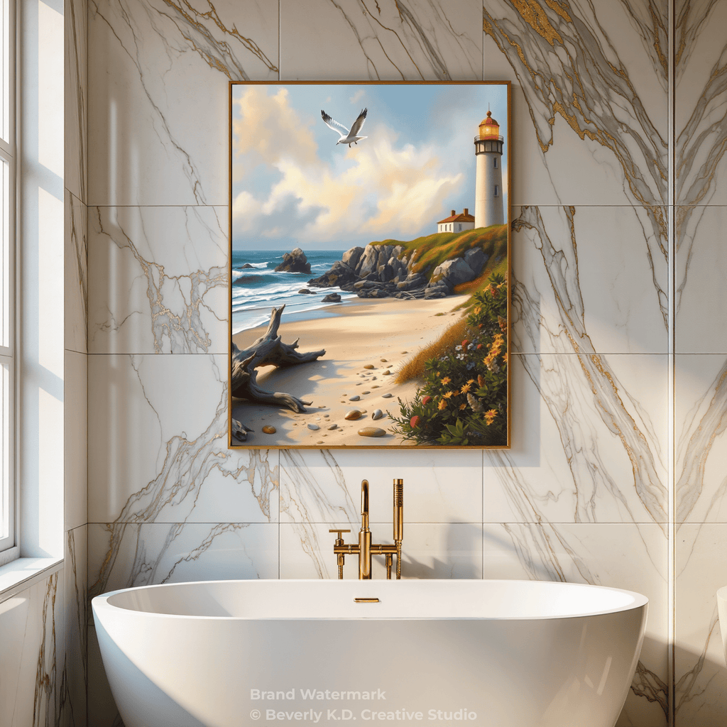 Lighthouse on a Flowering Hill – Digital Art Print