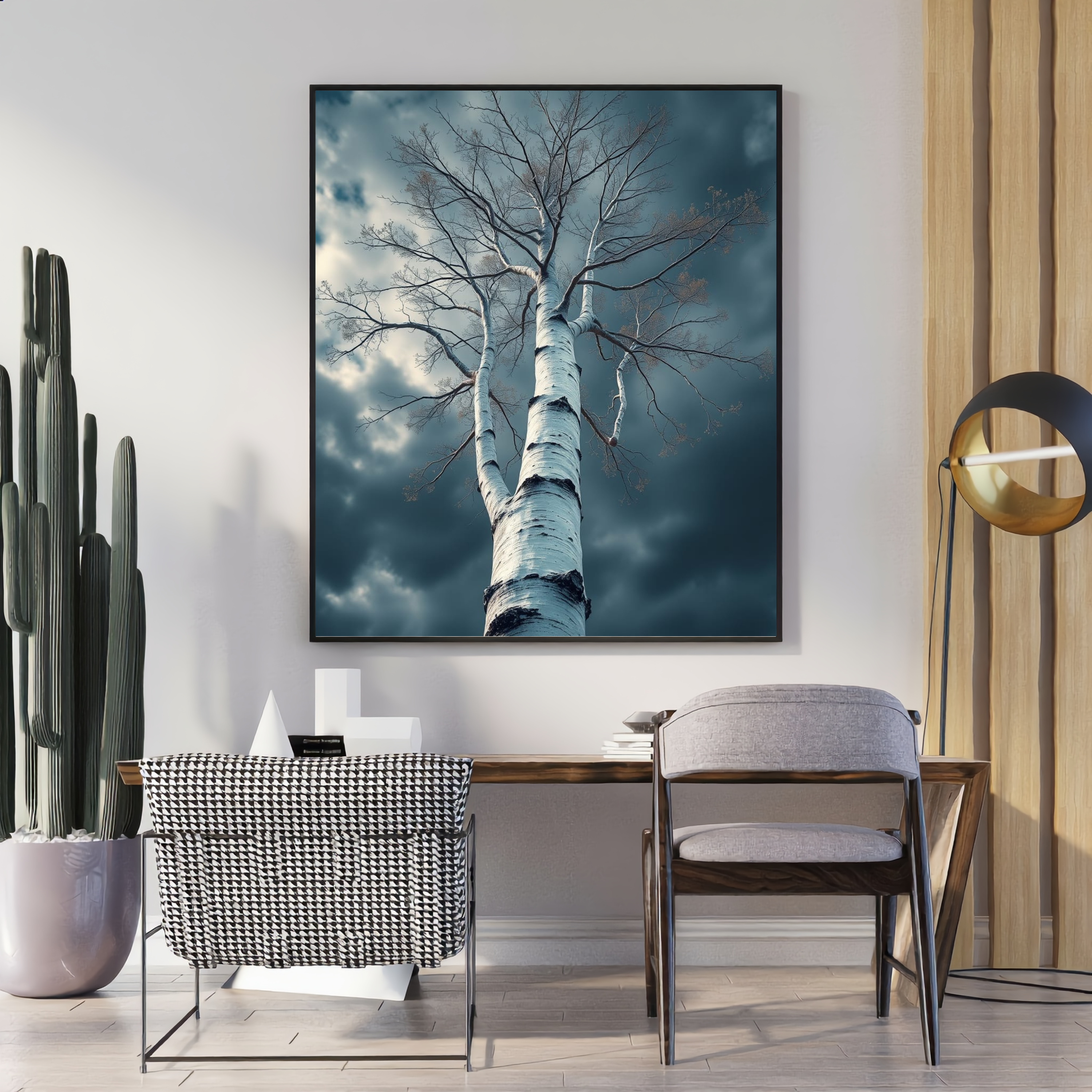 Birch Tree Against Stormy Sky — Digital Art Print