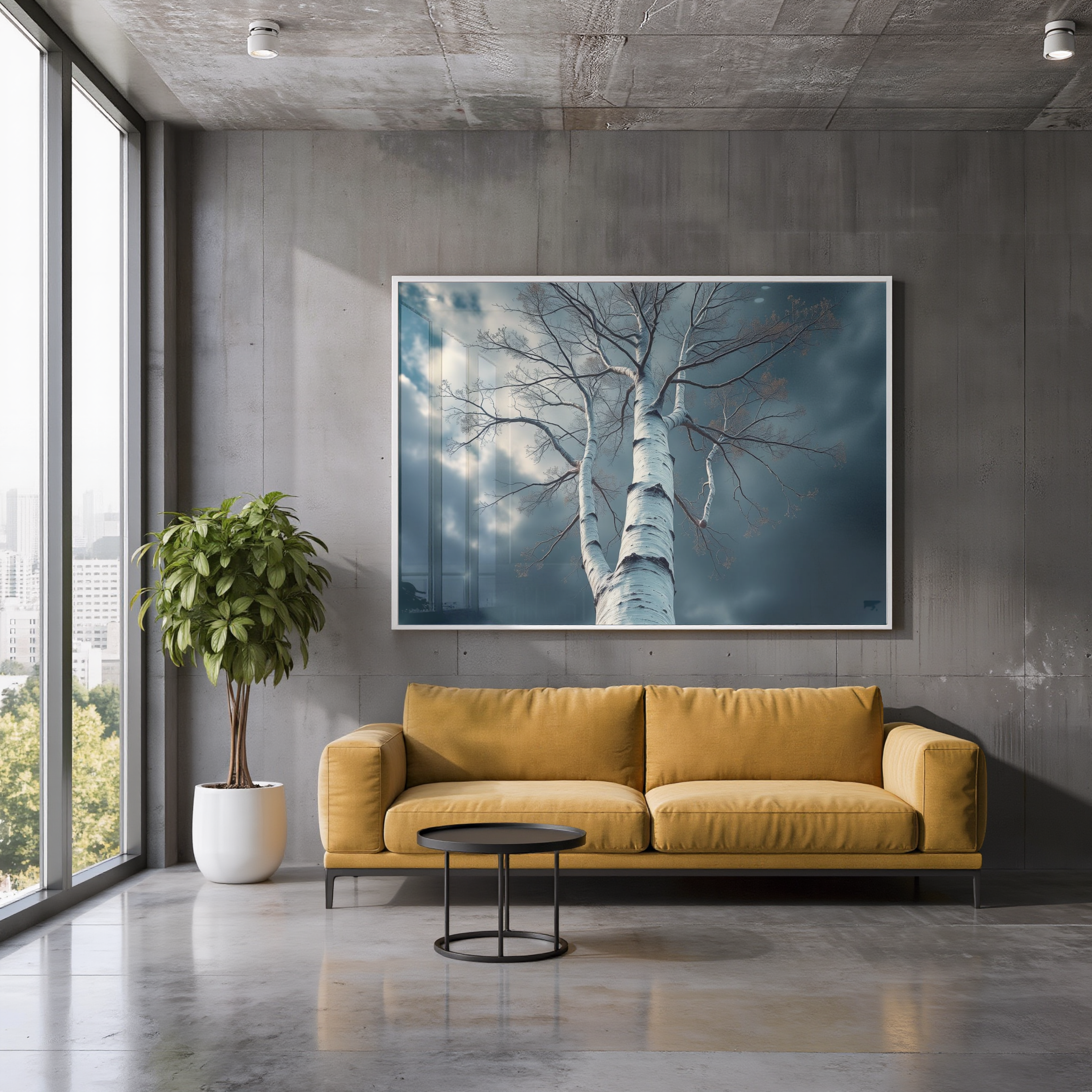 Birch Tree Against Stormy Sky — Digital Art Print