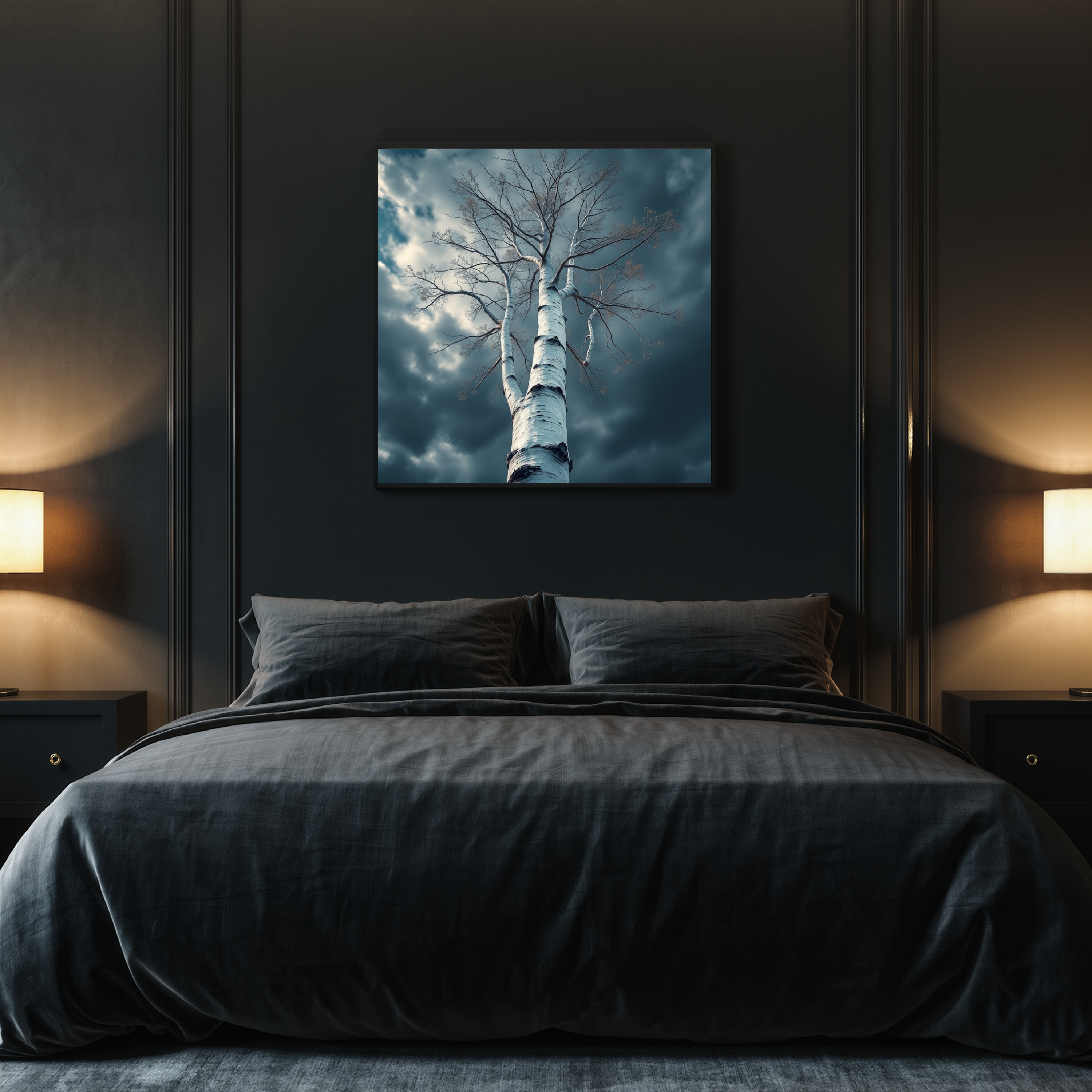 Birch Tree Against Stormy Sky — Digital Art Print