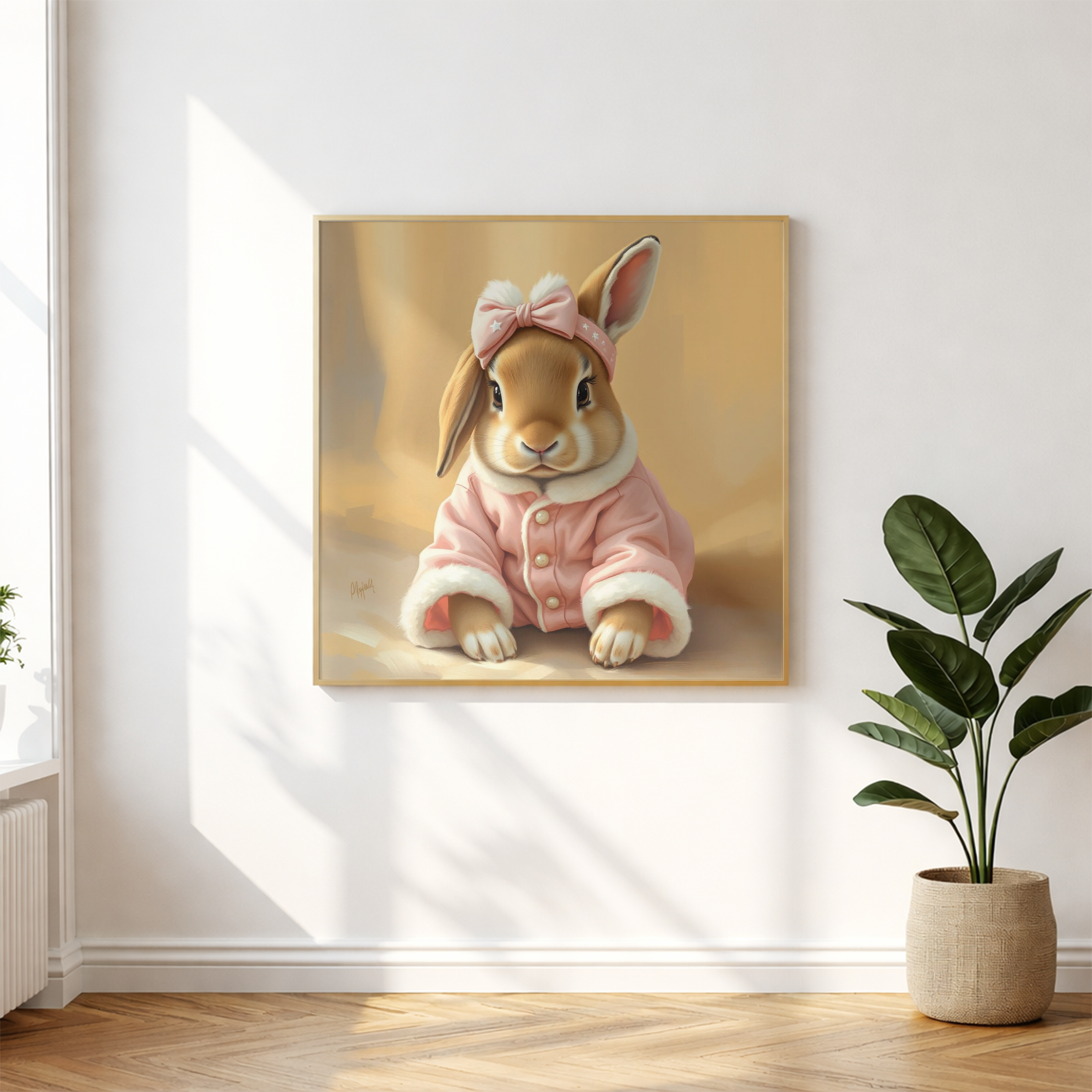 Pink Bunny in Pajamas - Digital Art Print