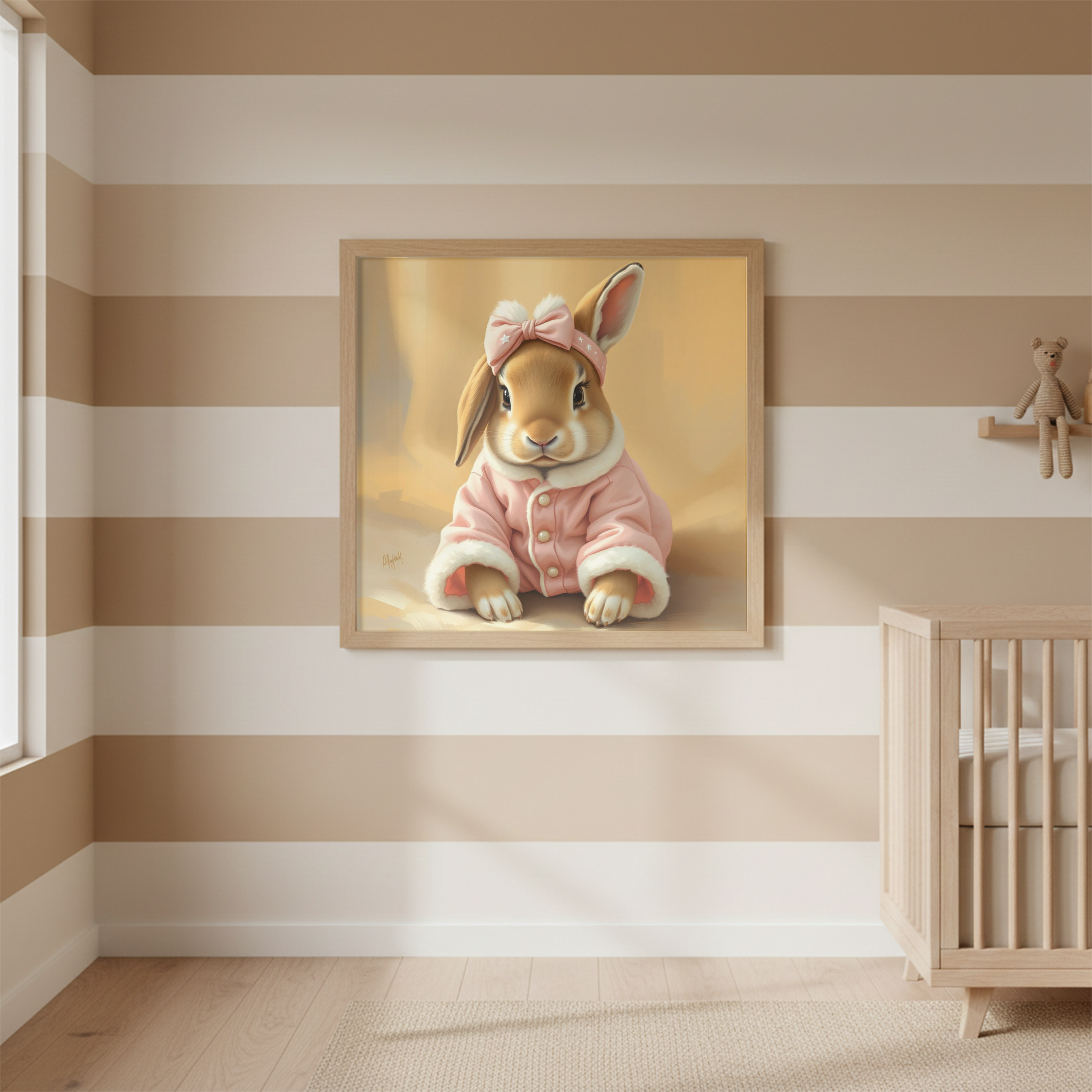 Pink Bunny in Pajamas - Digital Art Print