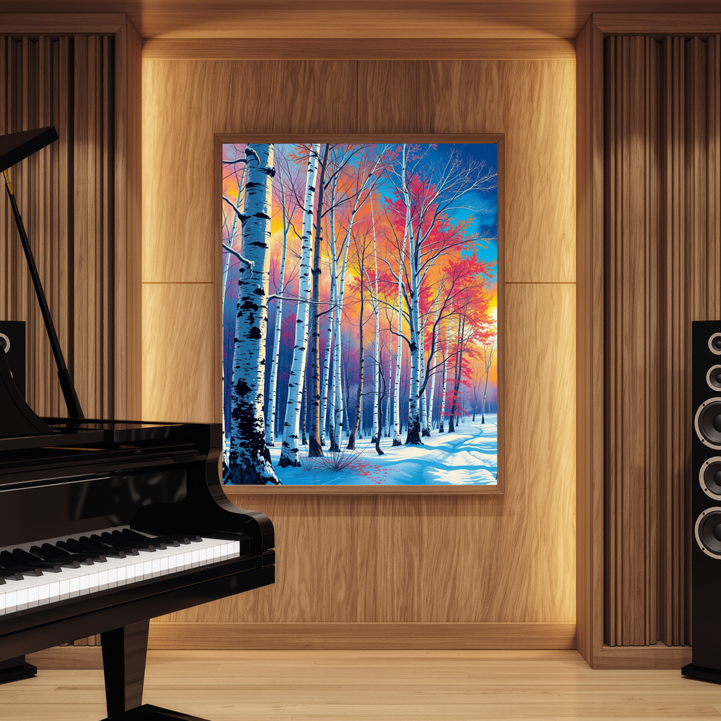 Winter Birch at Sunset – Digital Art Print