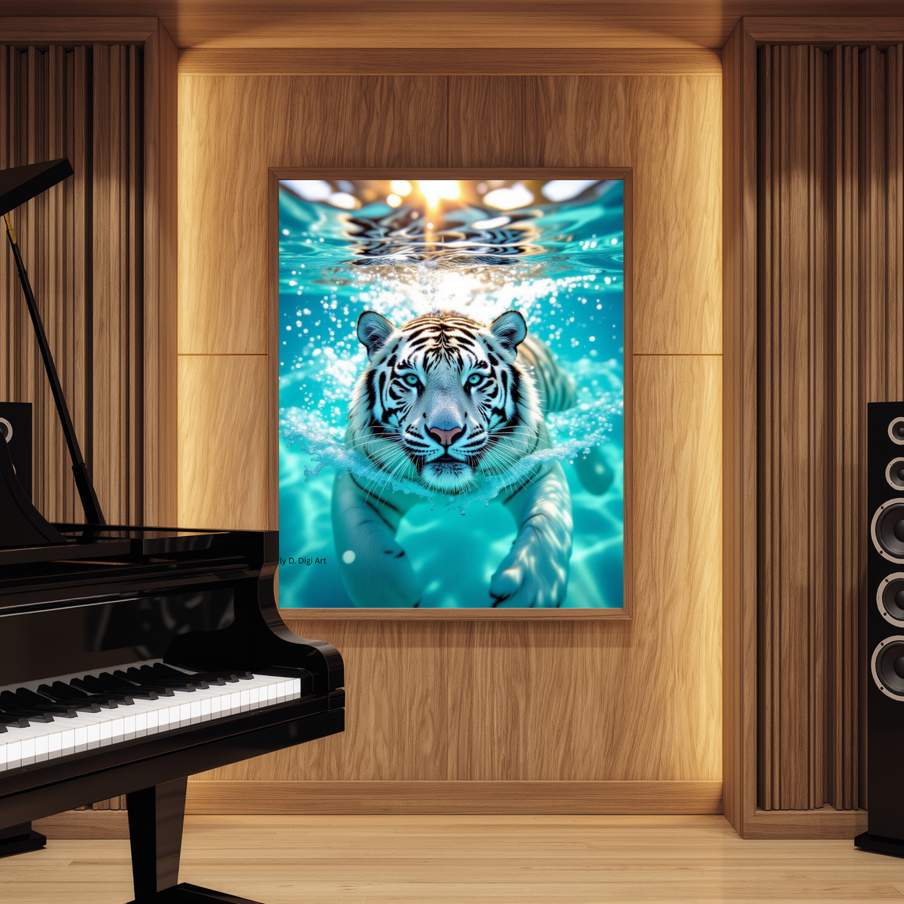 White Tiger Swimming Underwater – Digital Art Print