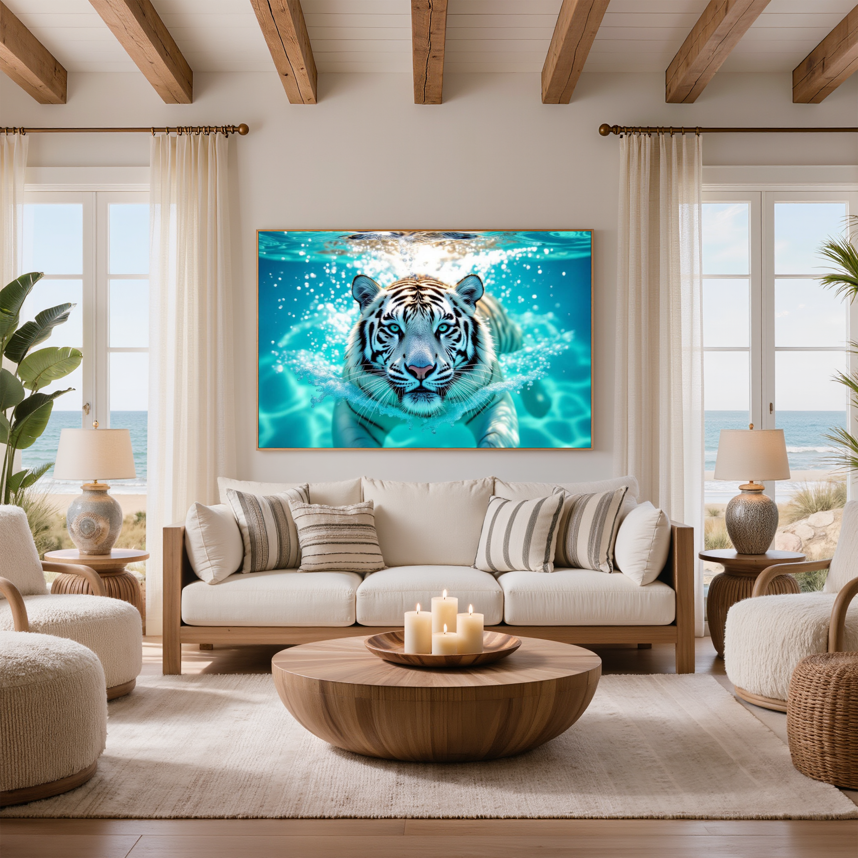 White Tiger Swimming Underwater – Digital Art Print