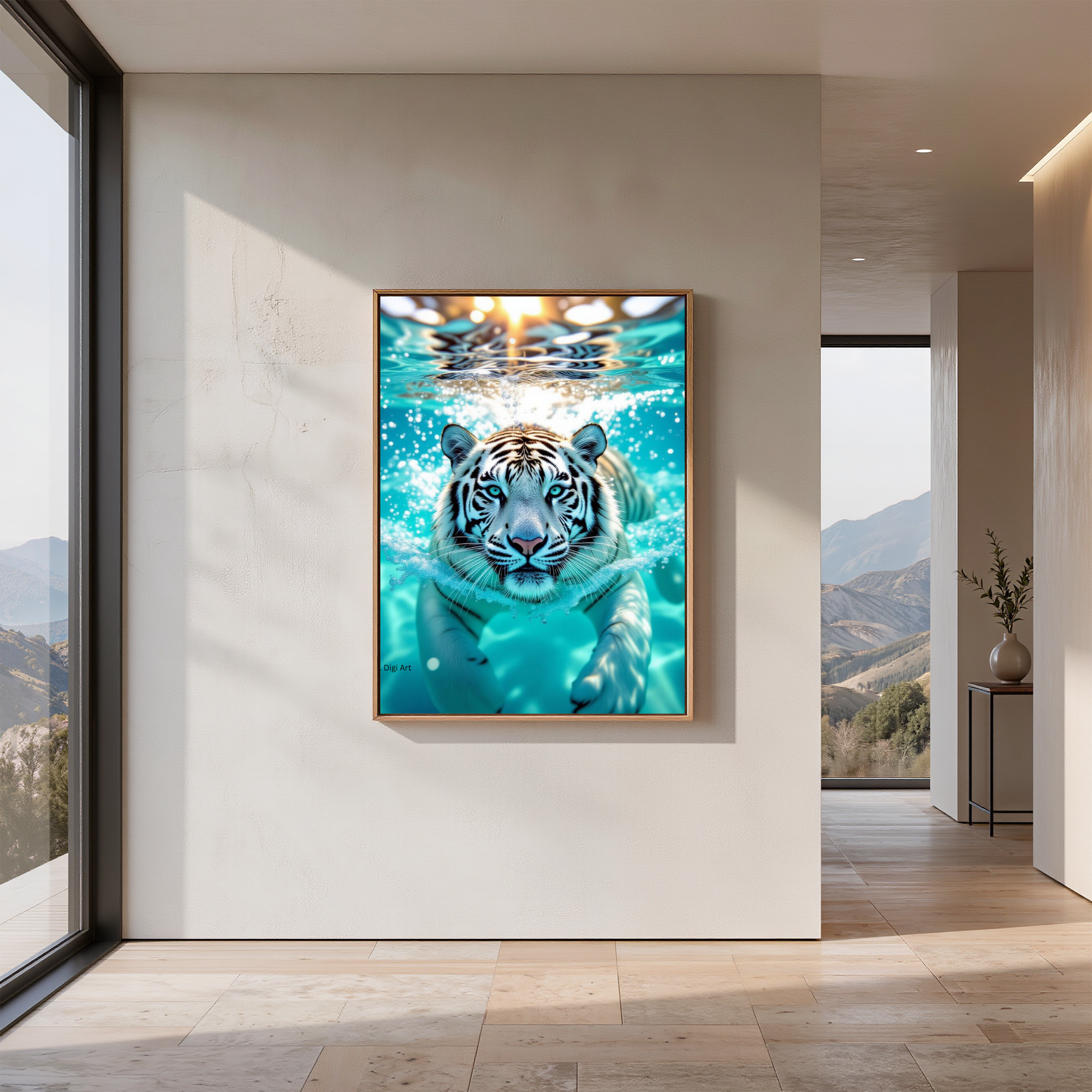 White Tiger Swimming Underwater – Digital Art Print