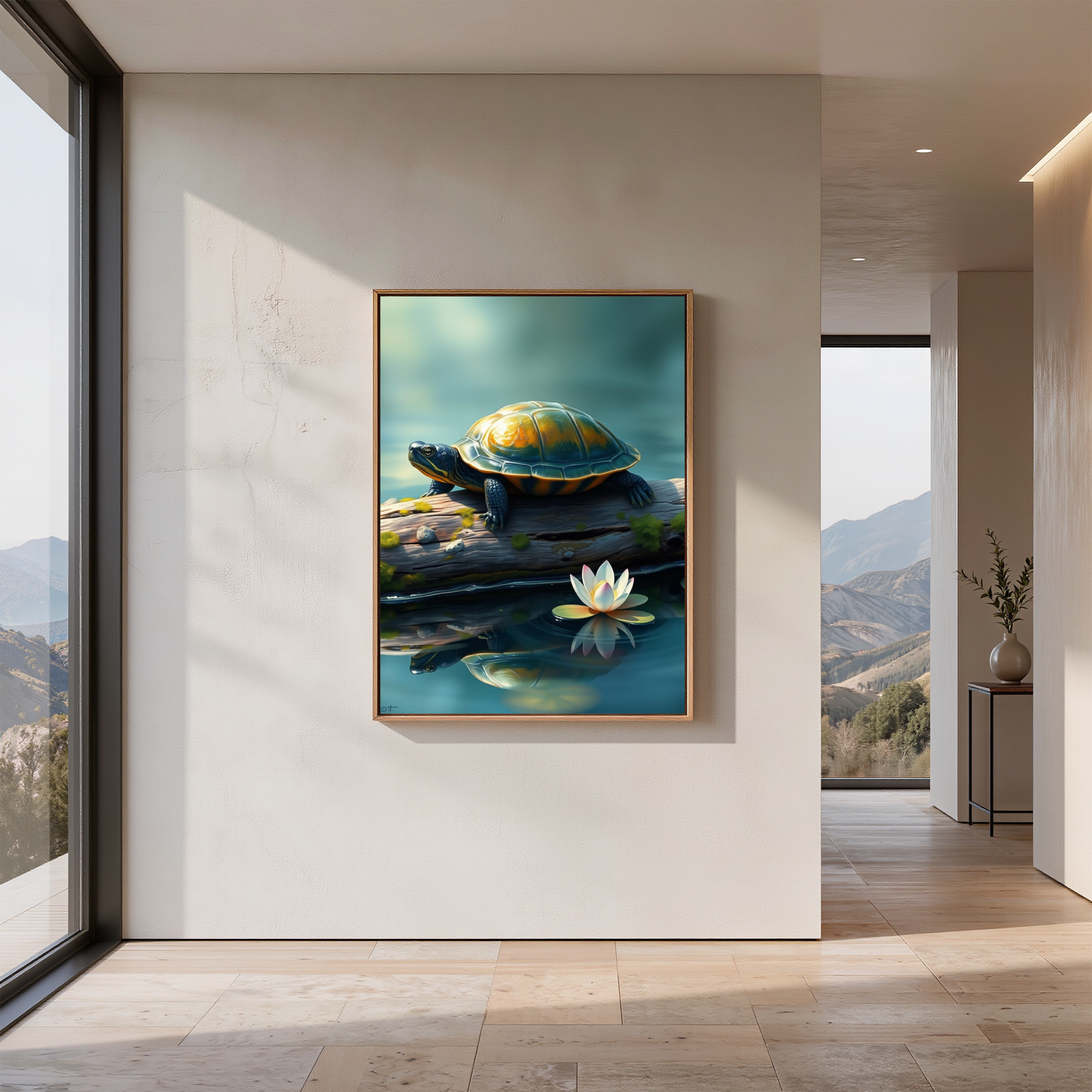 Painted Turtle and White Water Lily
