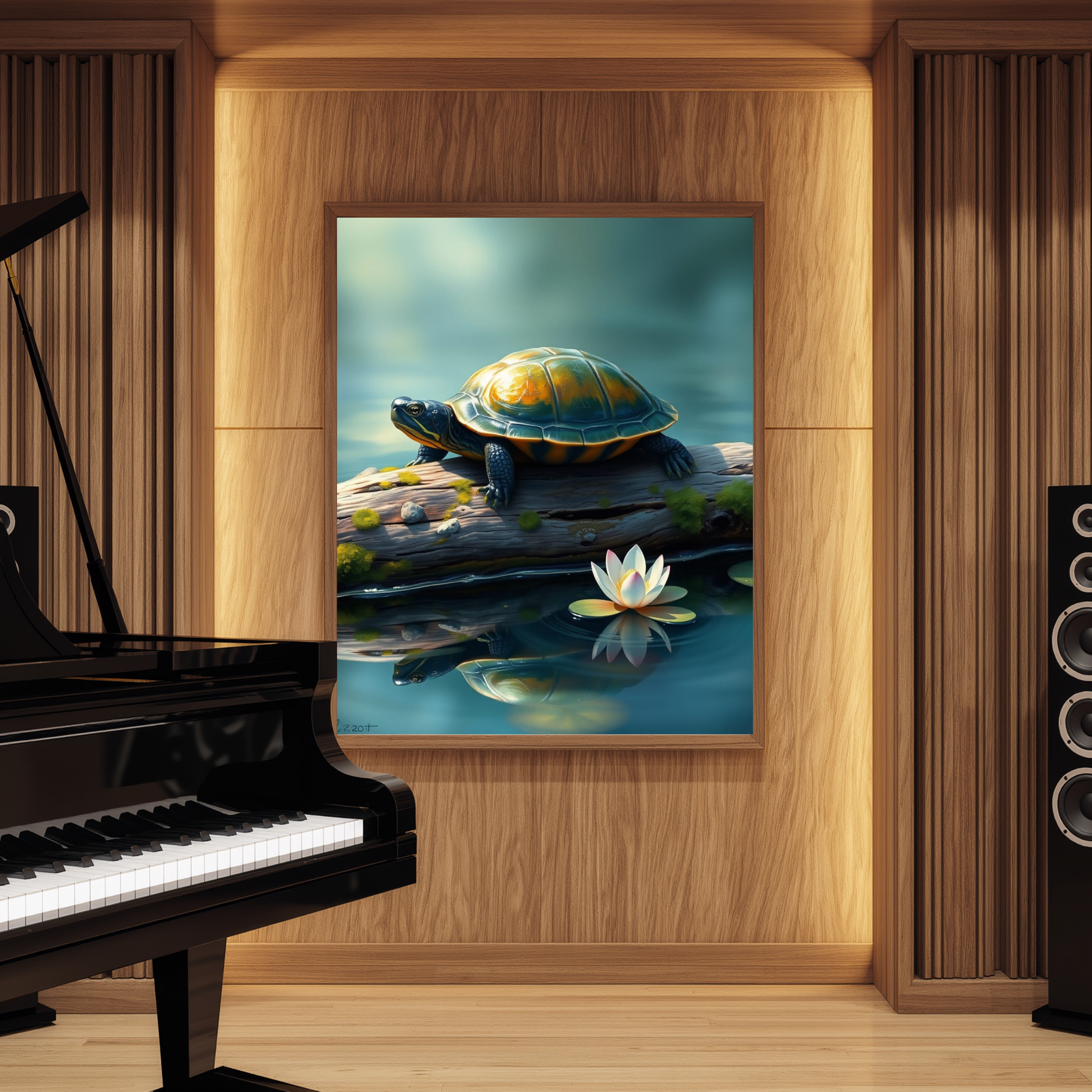 Painted Turtle and White Water Lily