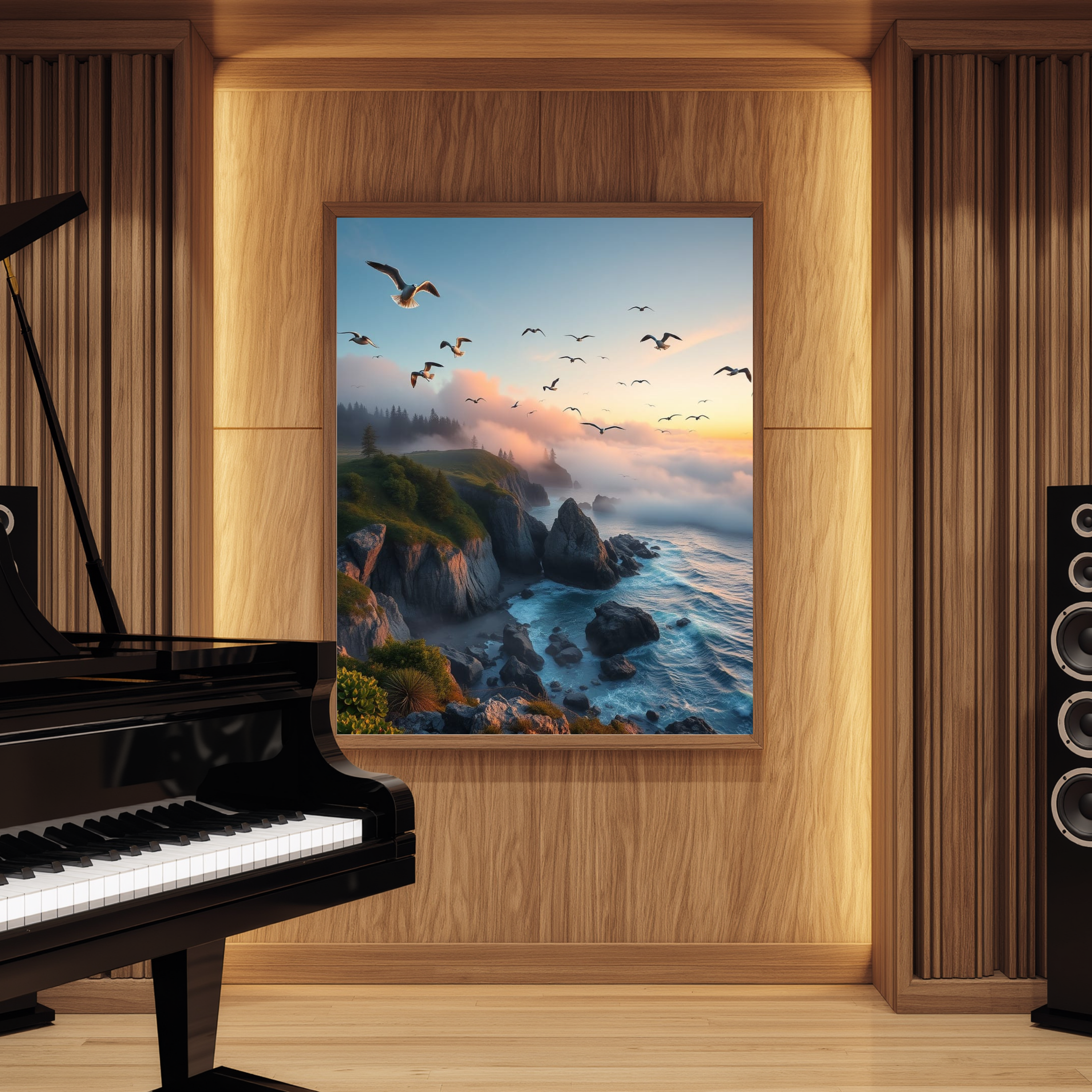 Coastal Sunset with Seabirds — Digital Art Print