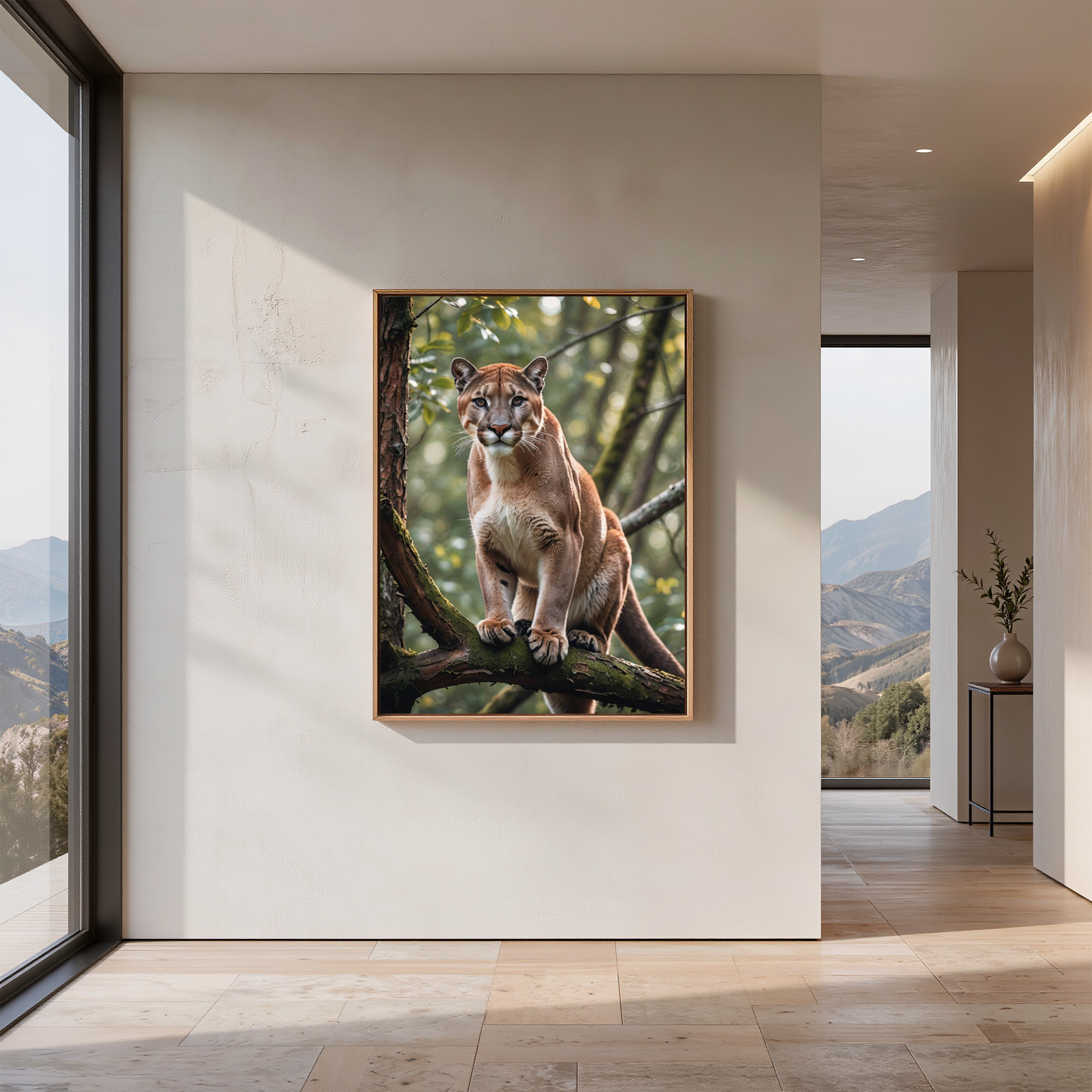 Mountain Lion in the Forest – Wildlife Digital Art Print | Instant Download