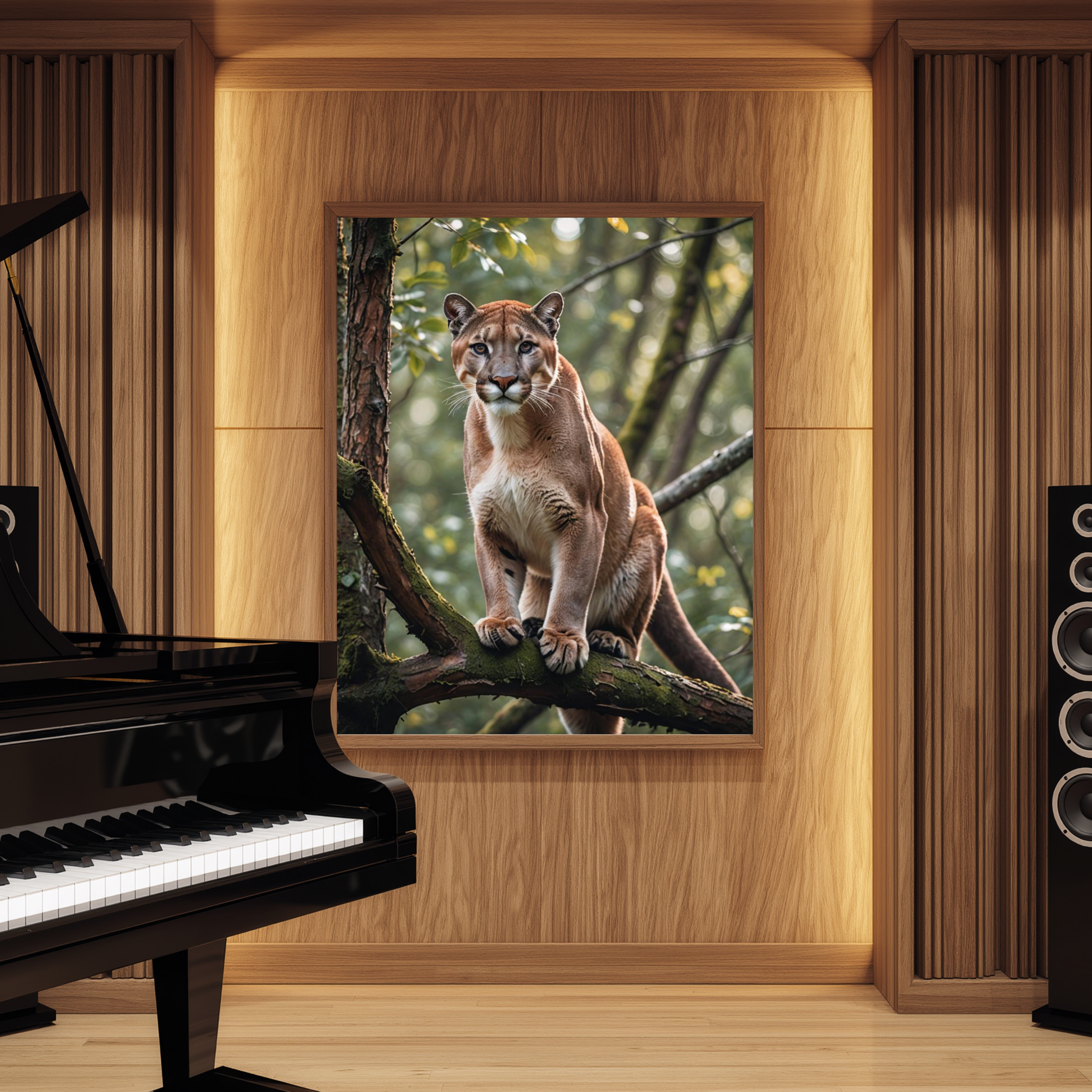 Mountain Lion in the Forest – Wildlife Digital Art Print | Instant Download