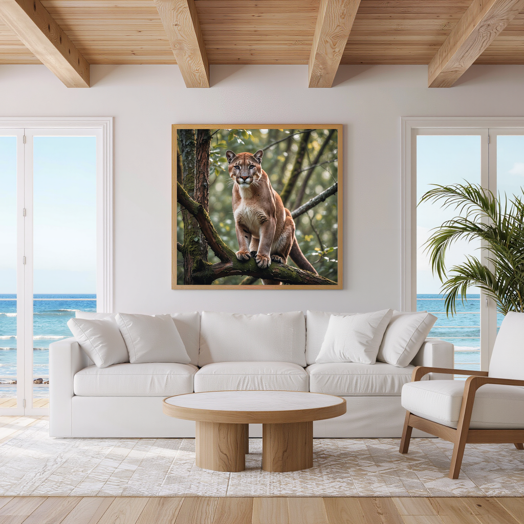 Mountain Lion in the Forest – Wildlife Digital Art Print | Instant Download