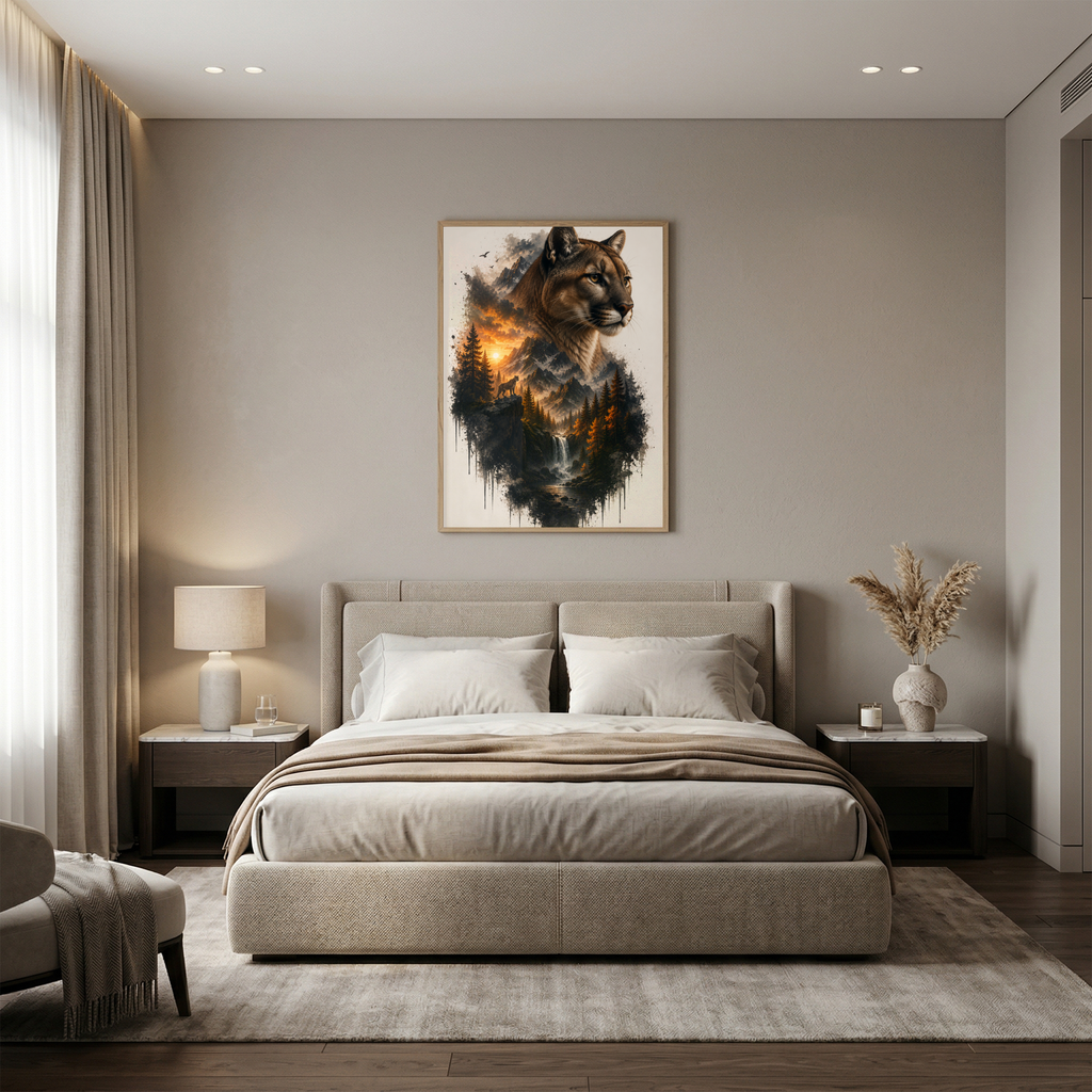 Mountain Lion Double Exposure Digital Art Print
