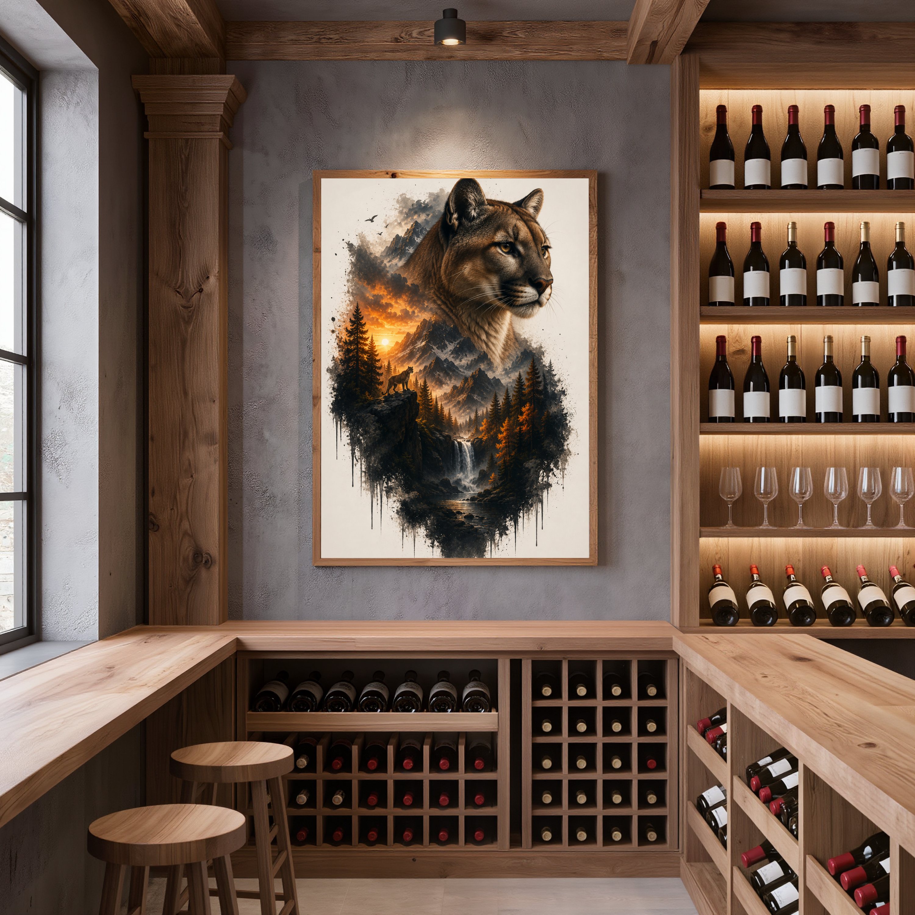 Mountain Lion Double Exposure Digital Art Print