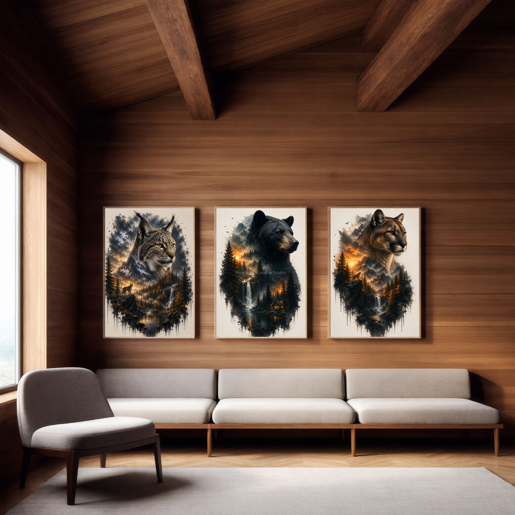 Mountain Lion Double Exposure Digital Art Print