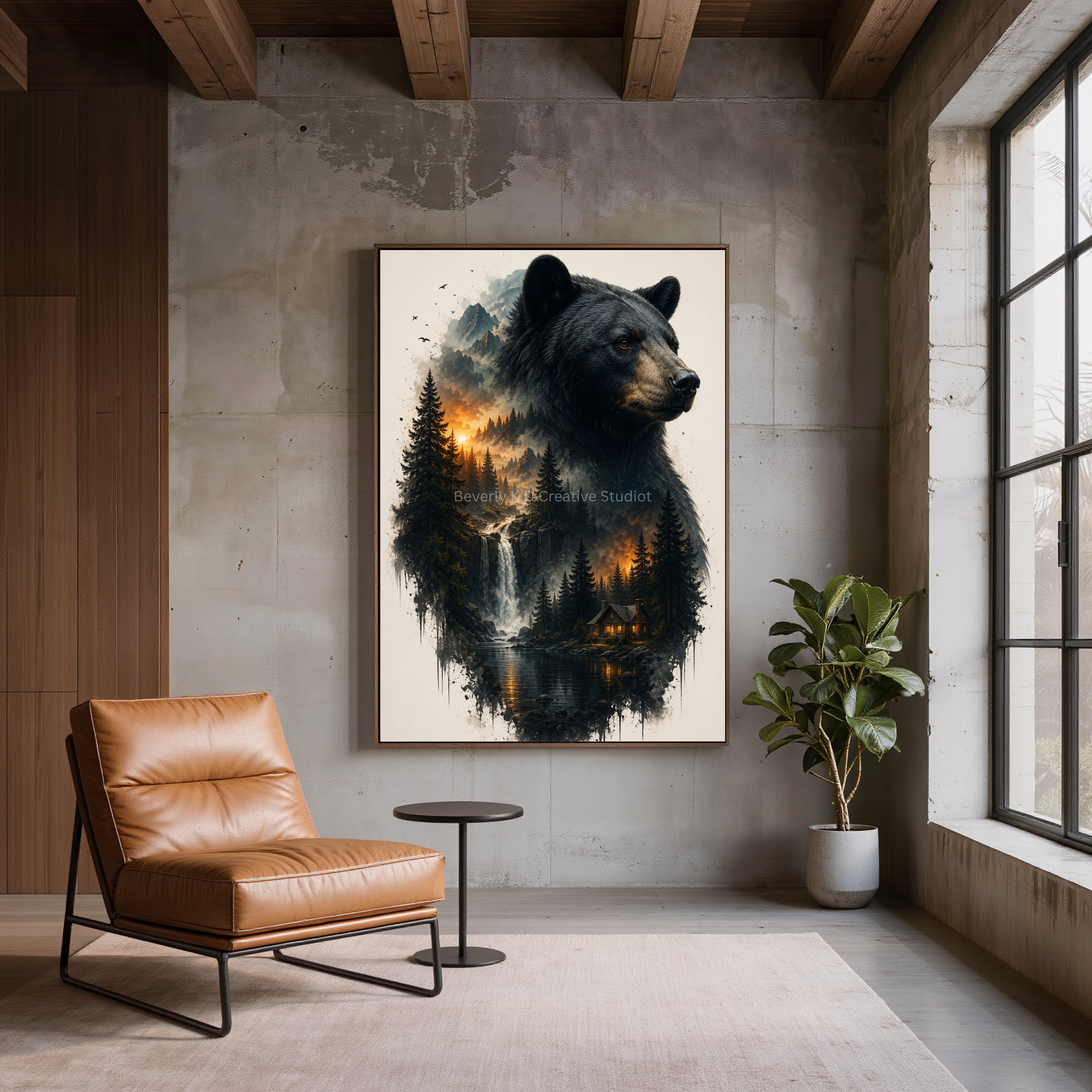 Black Bear Double Exposure Digital Art Print