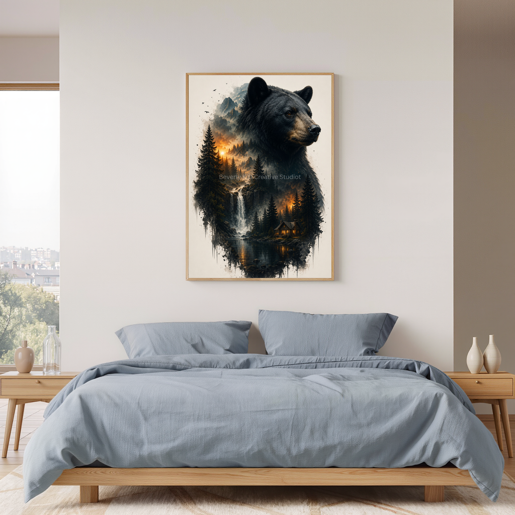 Black Bear Double Exposure Digital Art Print