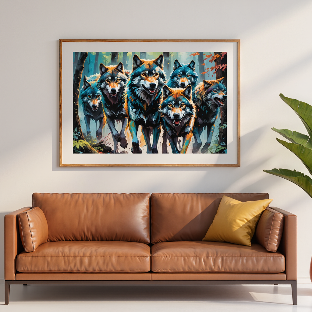 Wolf Pack – Forest Run Digital Art Print